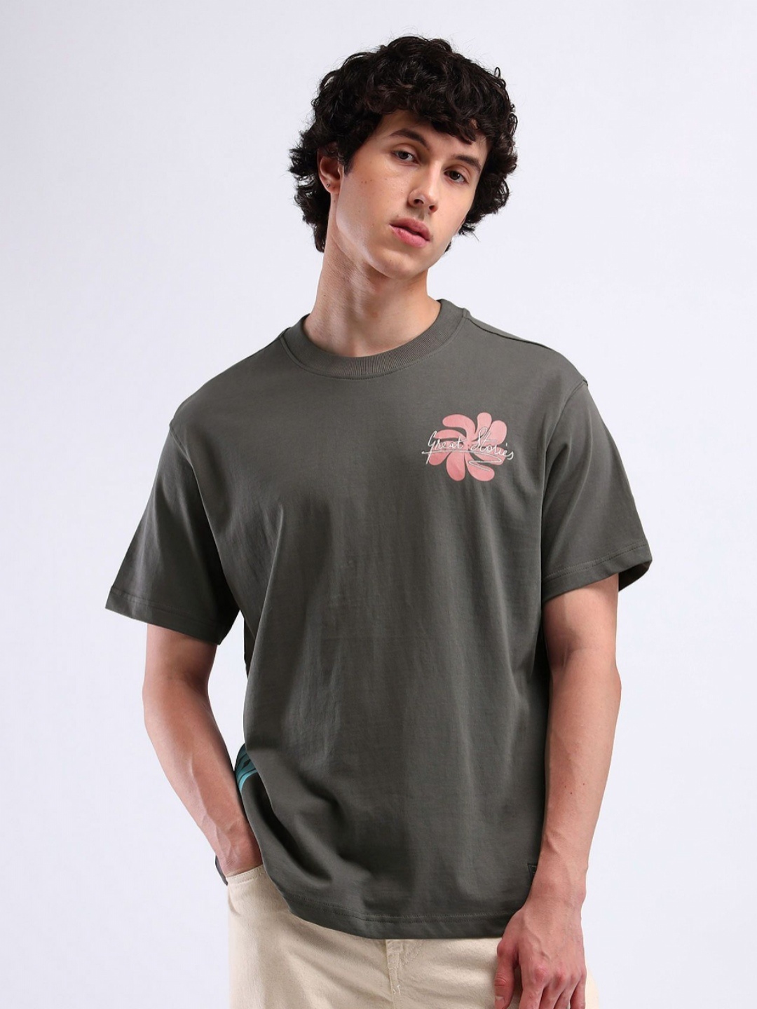 

Flying Machine Men Printed Pockets T-shirt, Grey