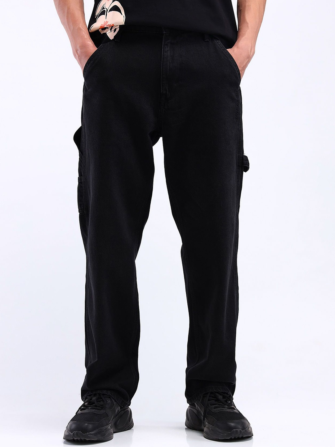 

Flying Machine Men Wide Leg High-Rise Stretchable Jeans, Black