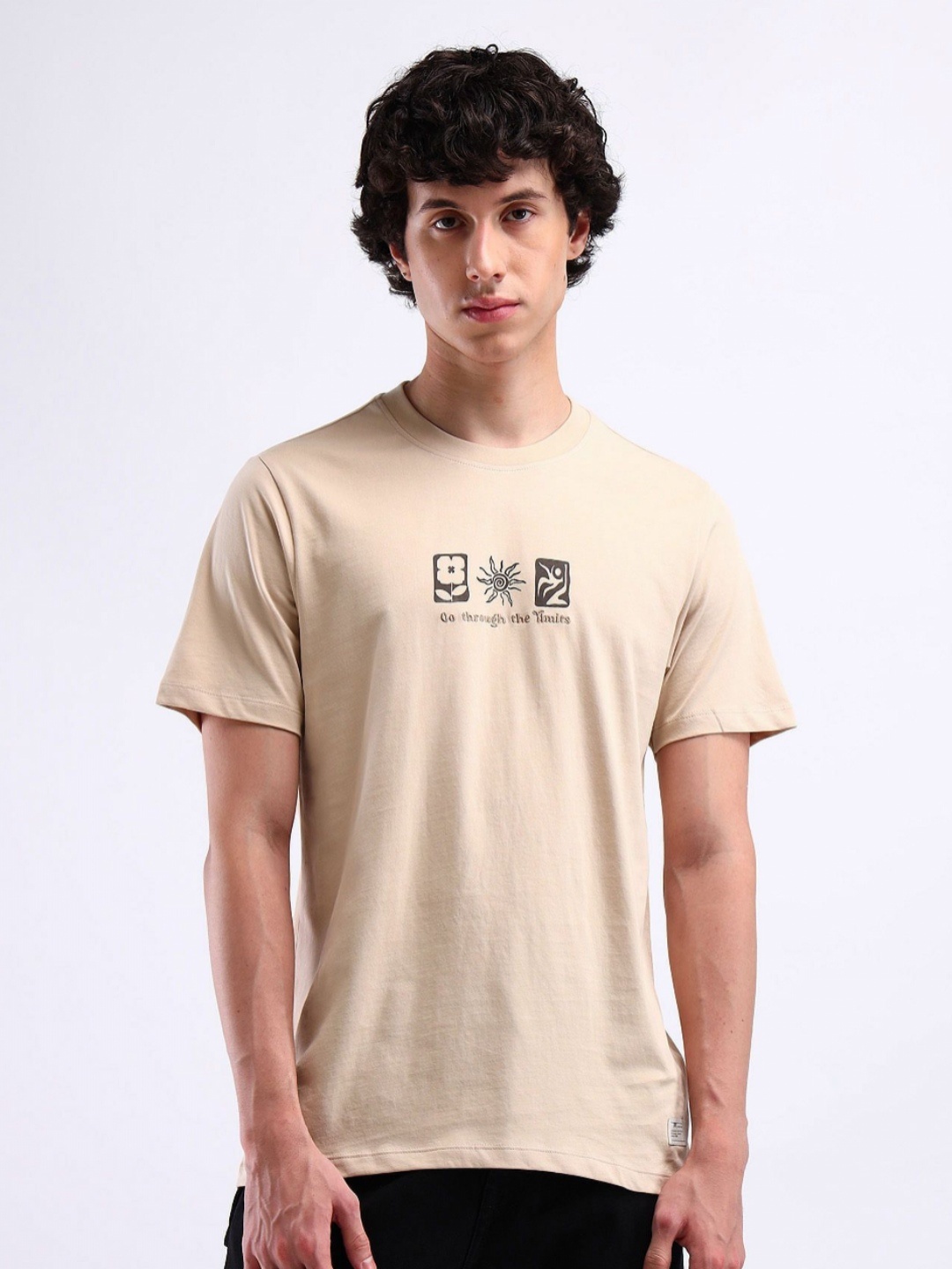 Flying Machine Men Typography Printed Raw Edge T-shirt, Brown