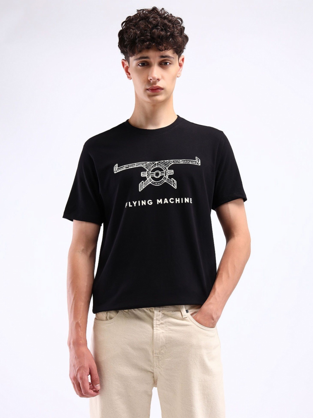 

Flying Machine Men Typography Printed T-shirt, Black
