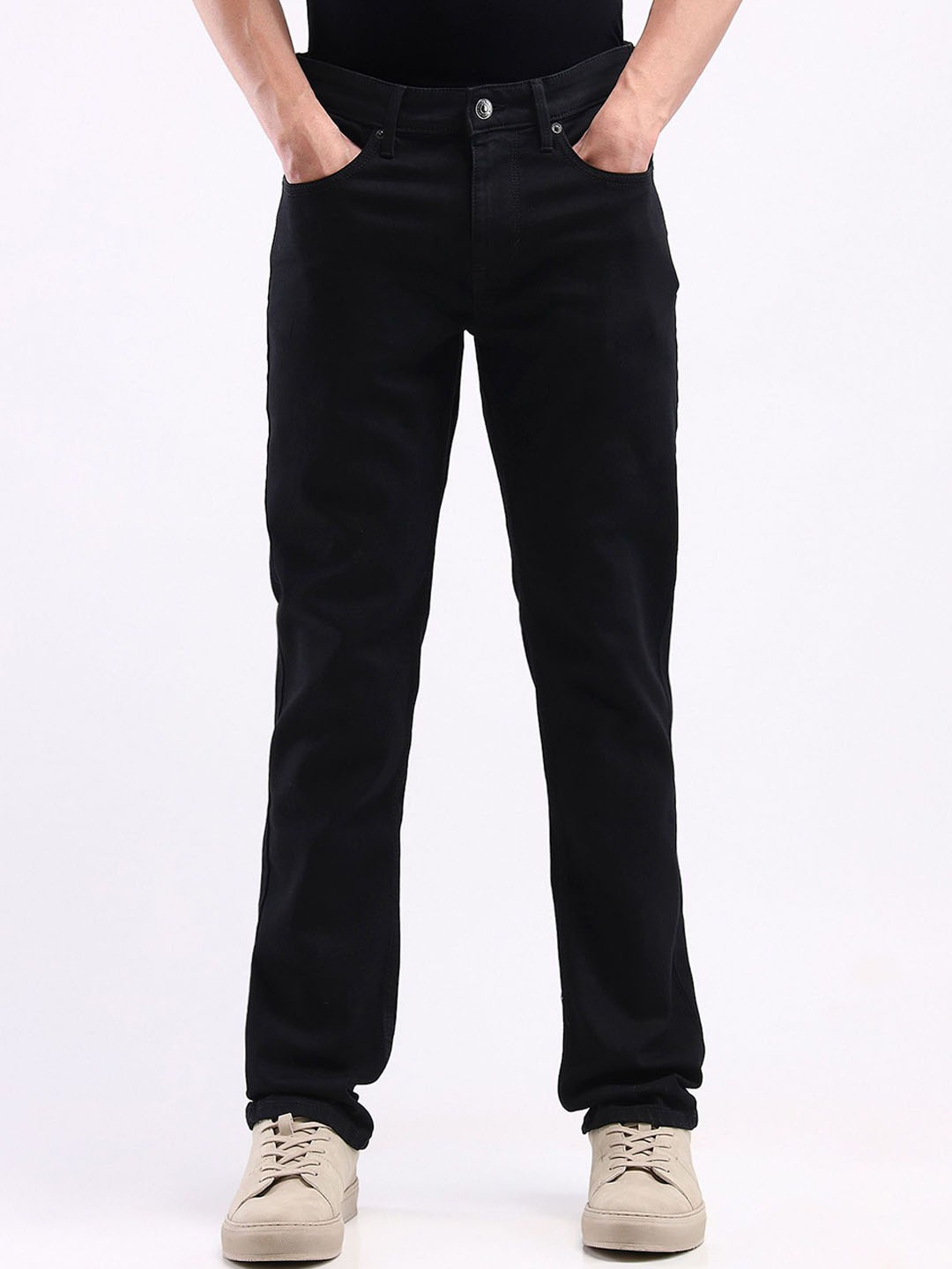 

Flying Machine Men Straight Fit Stretchable Jeans, Black