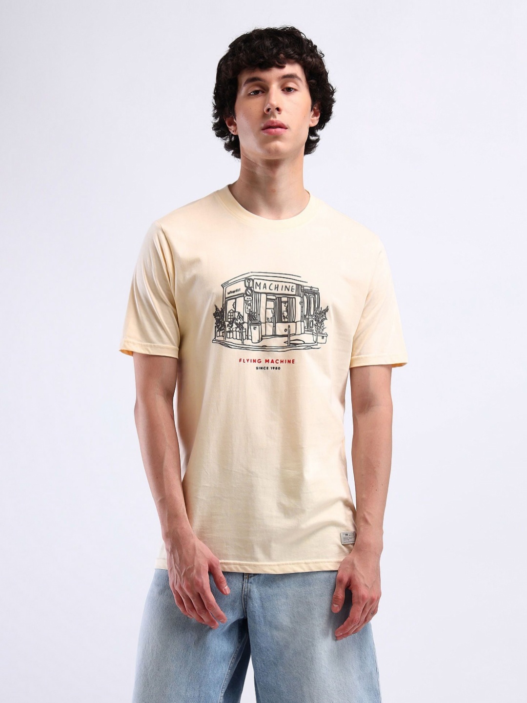 

Flying Machine Men Typography Printed Applique T-shirt, White