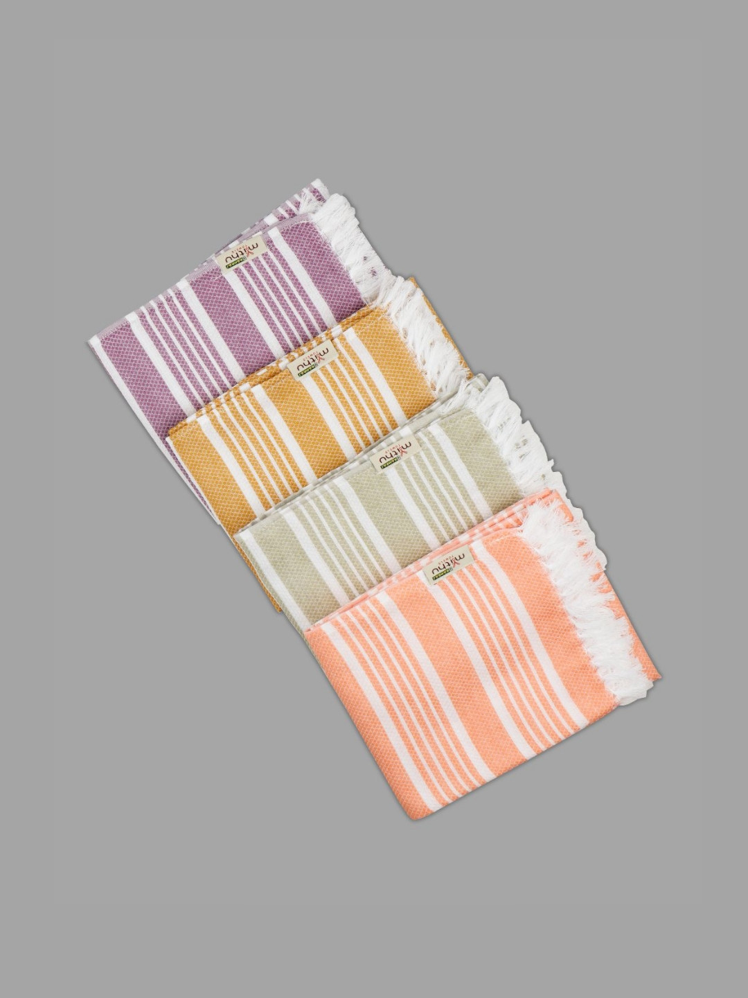 

Ramraj Orange & Pink 4 Piece Striped Pure Cotton 170 GSM Towel Set