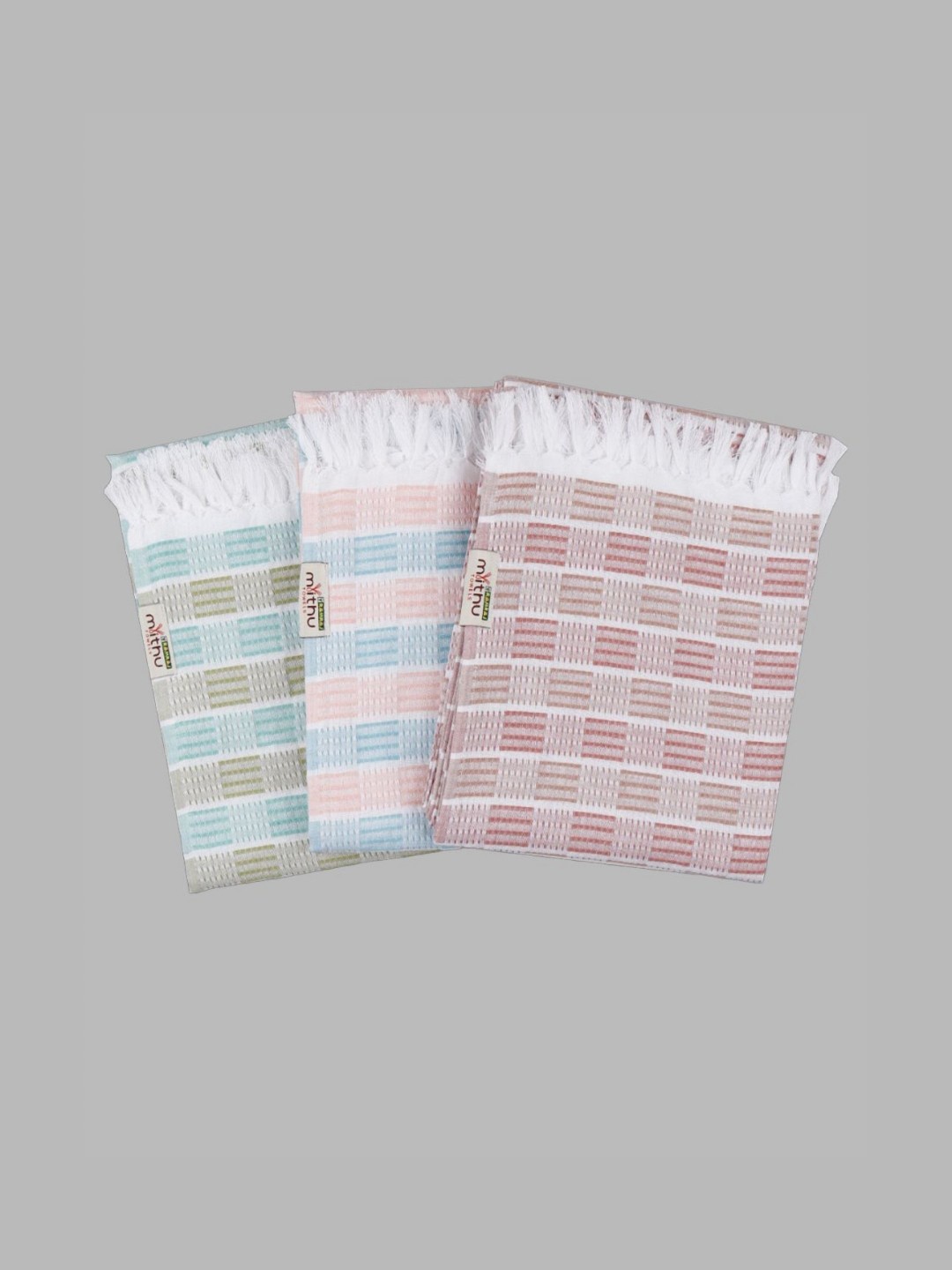 

Ramraj Pack of 3 Pure cotton Checked Multicolor 180 GSM Towel Set, Blue