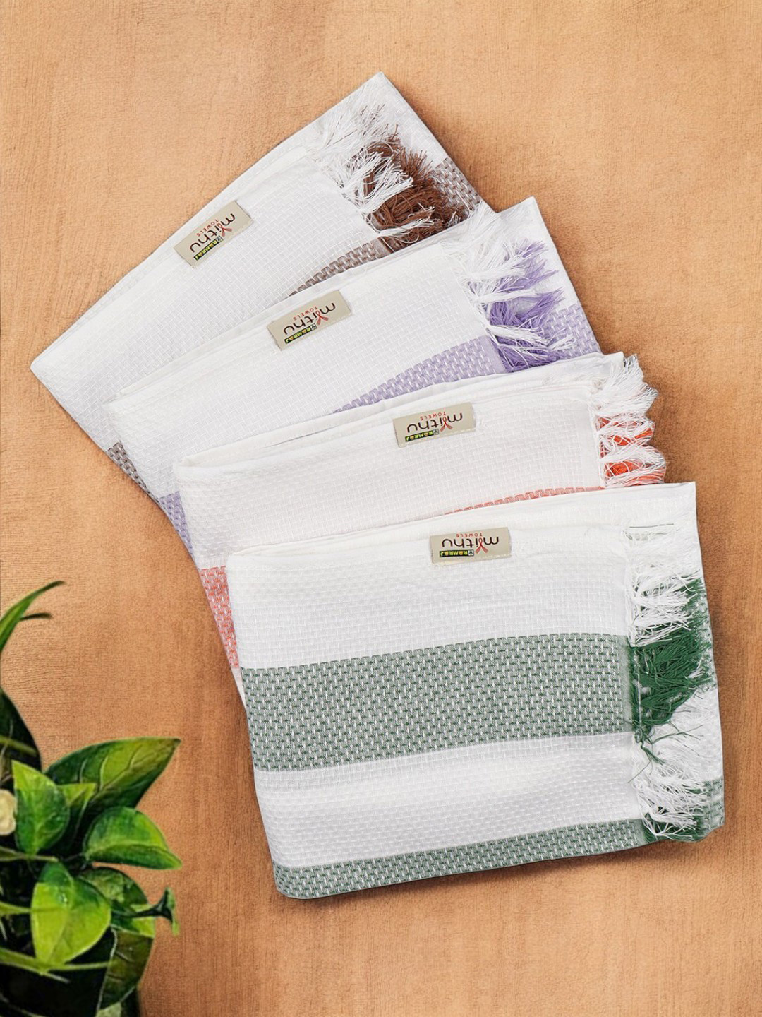 

Ramraj Pack of 4 Pure cotton Striped Multicolor 180 GSM Towel Set, Green
