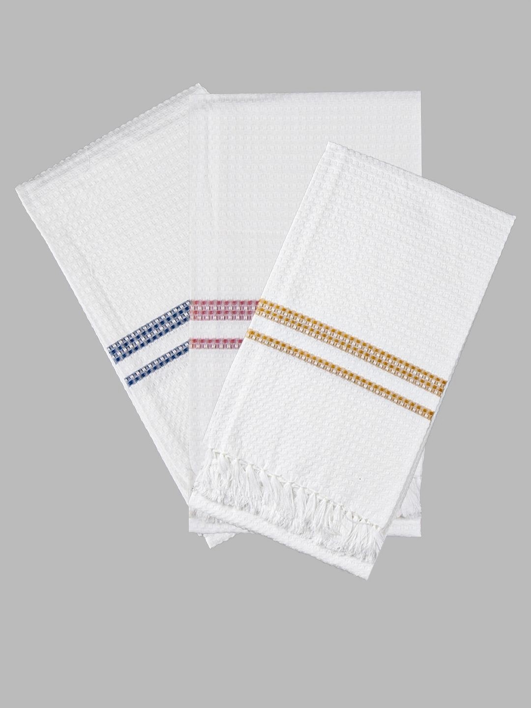 

Ramraj Pure Cotton Pack of 3 Striped 180 GSM Bath Towel, White