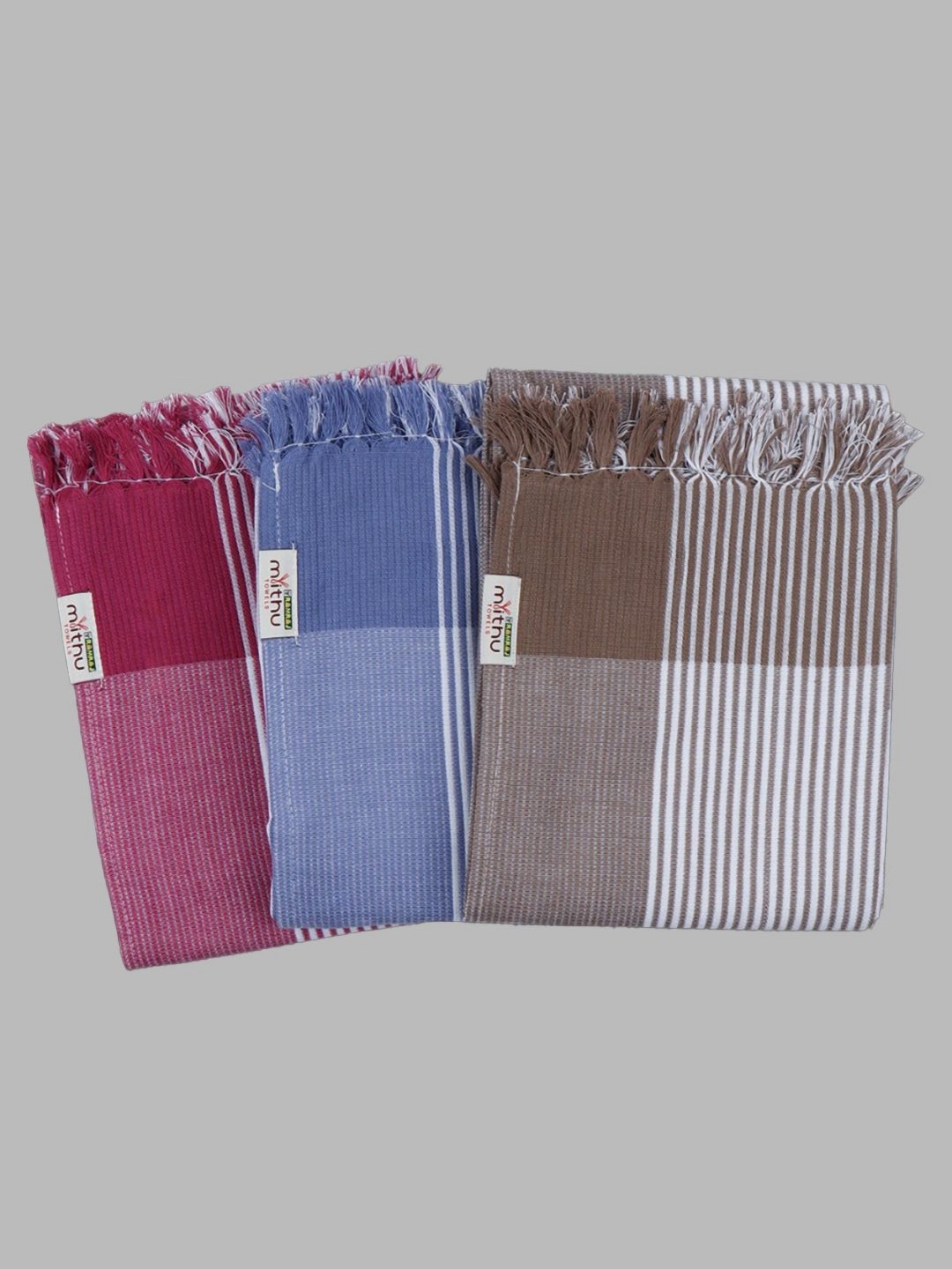 

Ramraj Brown & Red 3 Piece Striped Pure Cotton 170 GSM Towel Set