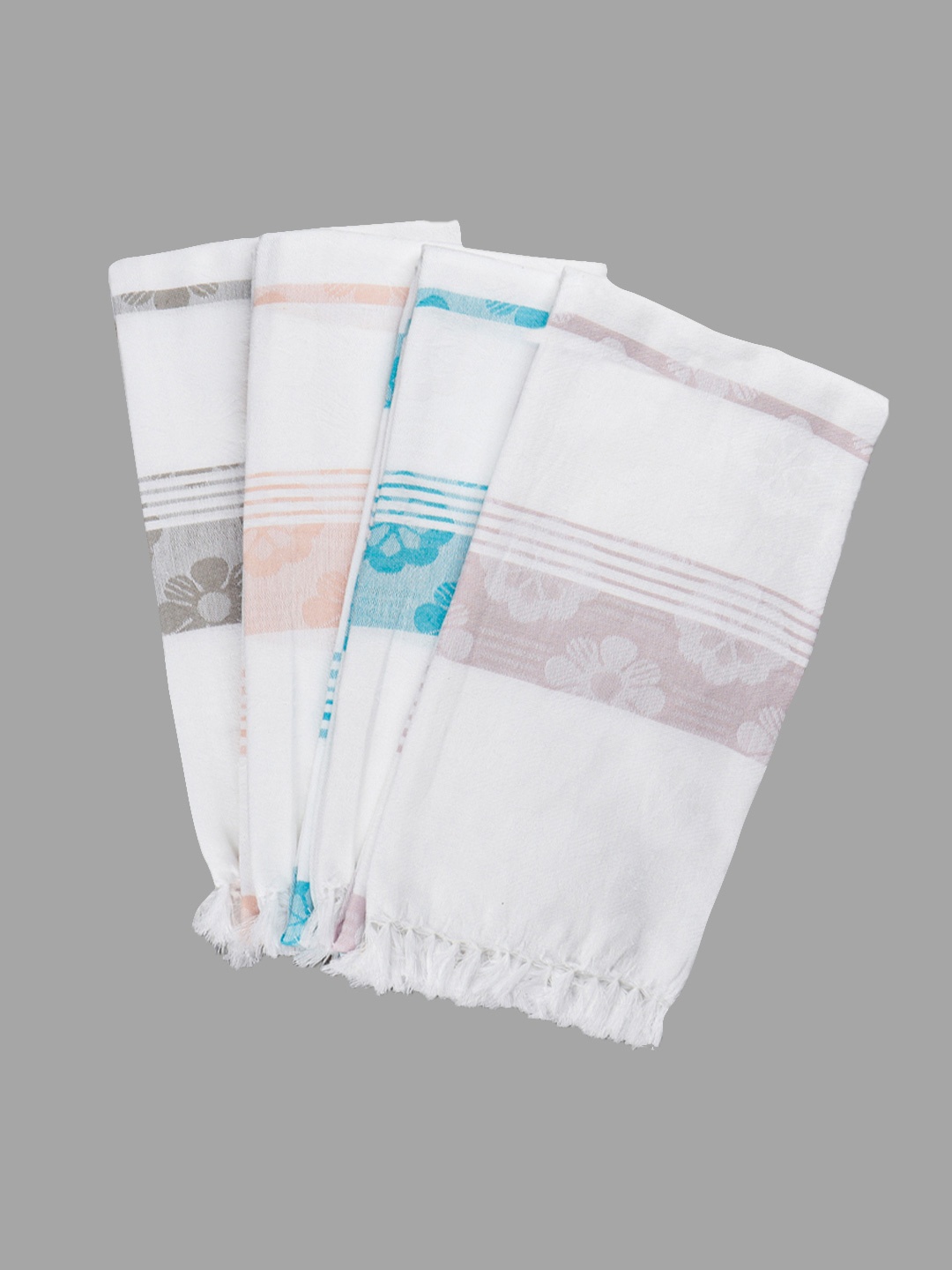 

Ramraj Pack of 4 Pure cotton Floral White 180 GSM Towel Set, Blue
