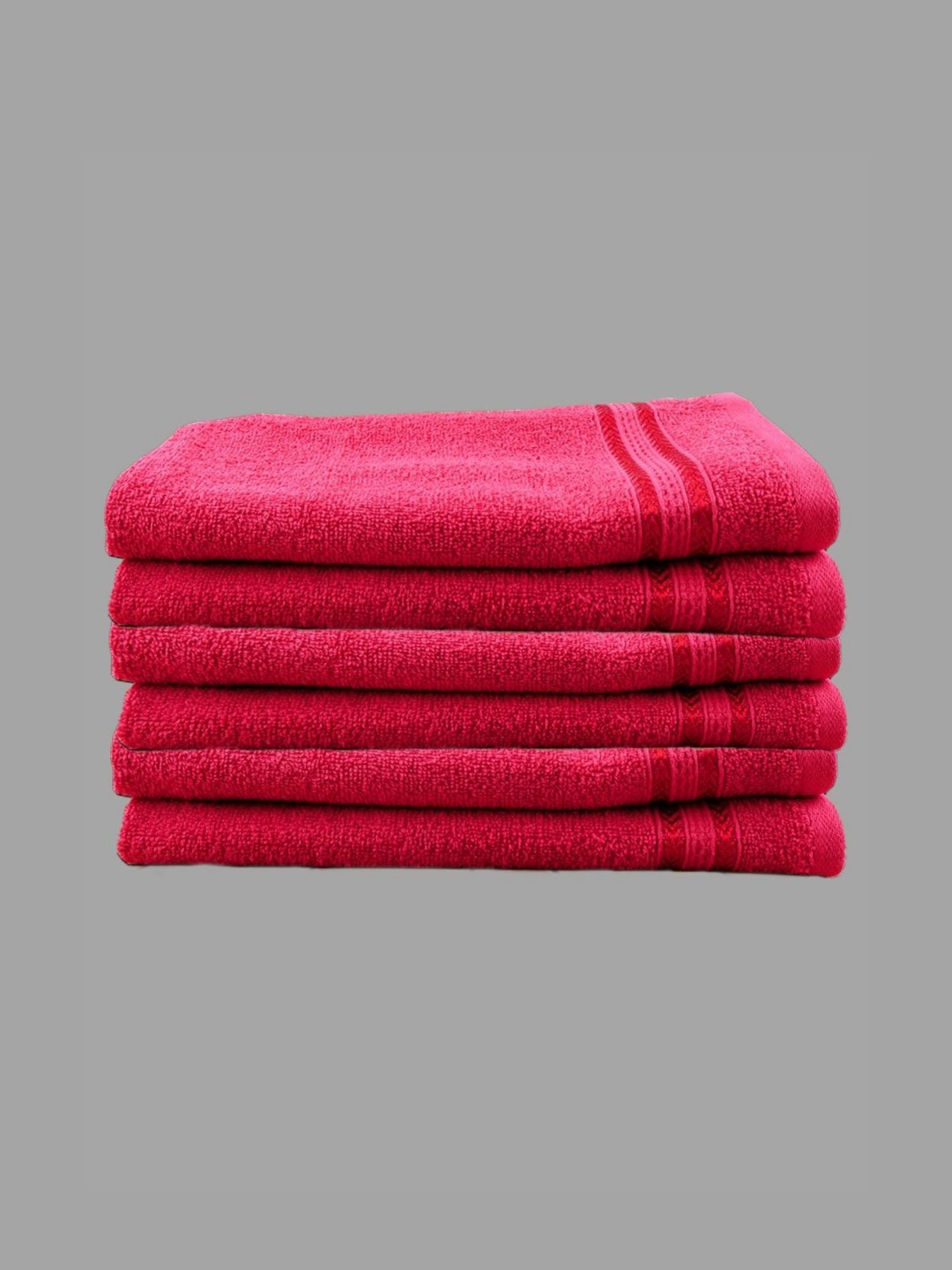 

Ramraj Pack of 6 Cotton Solid Red 450 GSM Towel Set