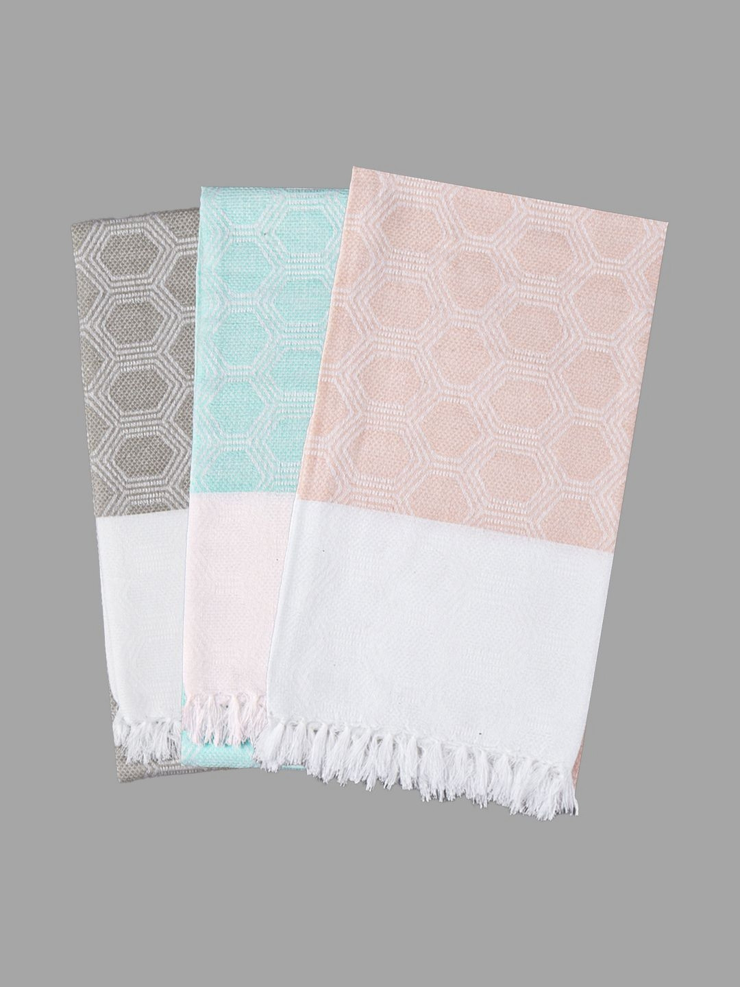 

Ramraj Brown & Blue 3 Piece Self Design Pure Cotton 170 GSM Towel Set
