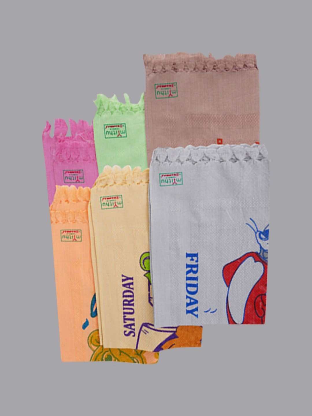 

Ramraj Pink & Peach 6 Pieces Cartoon Characters Printed Pure Cotton 170 GSM Hand Towels