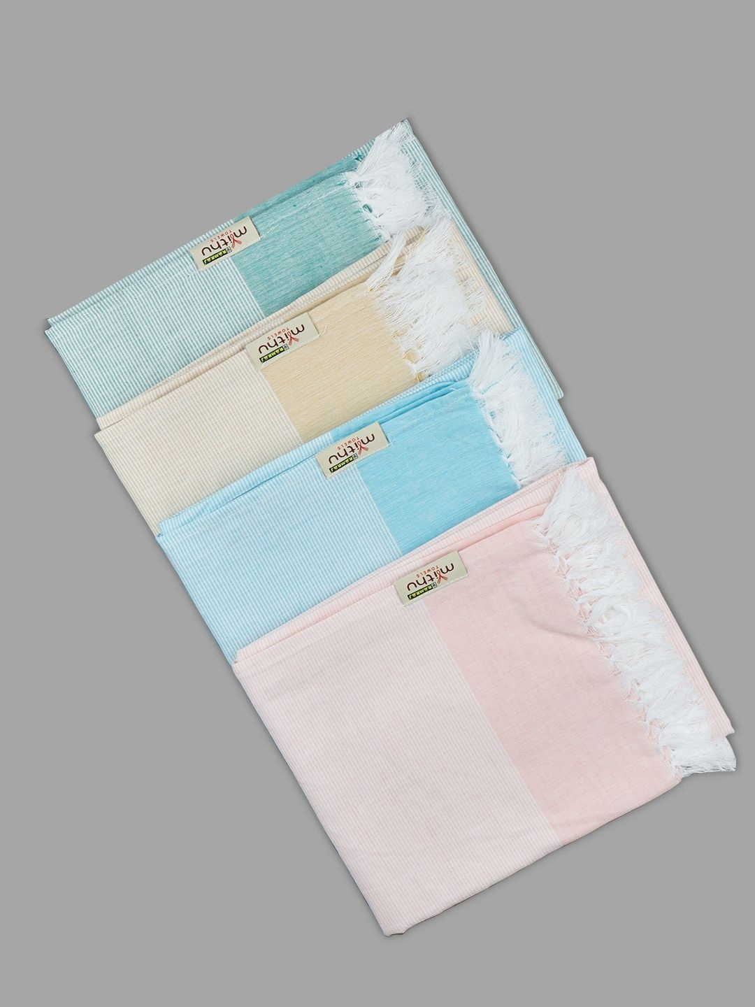 

Ramraj Blue & Green 4 Piece Striped Pure Cotton 170 GSM Towel Set