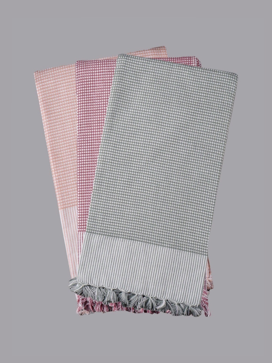 

Ramraj Pink & Green 3 Piece Striped Pure Cotton 170 GSM Towel Set
