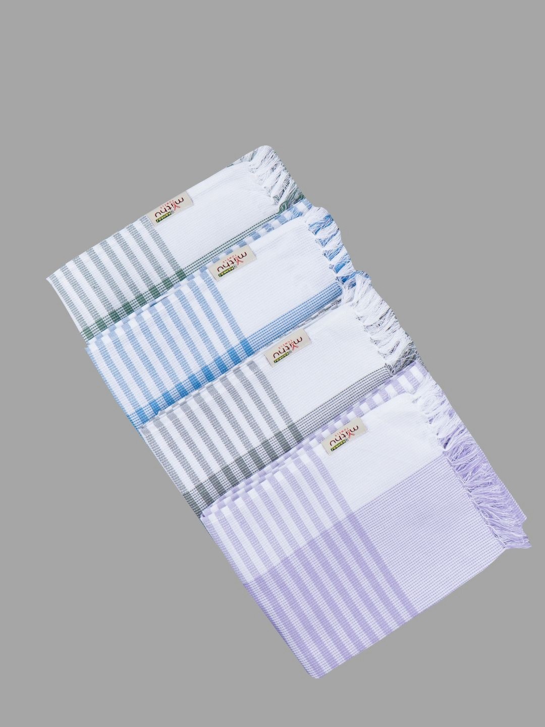 

Ramraj Pack of 4 Pure cotton Striped White 180 GSM Towel Set, Lavender
