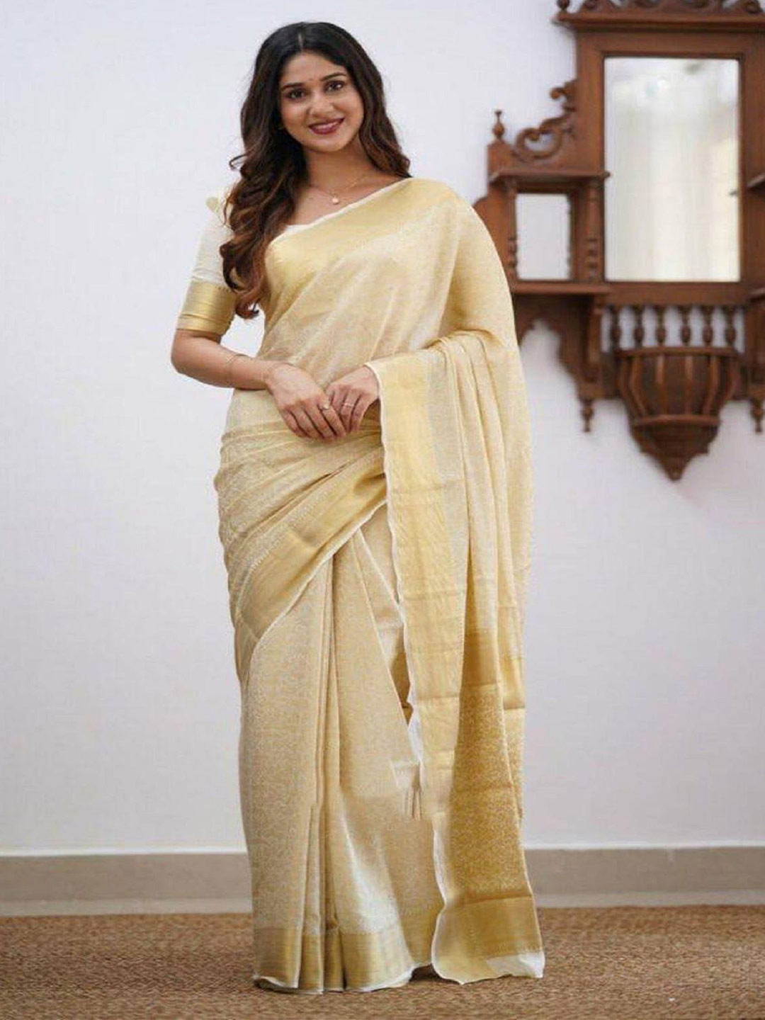 

LADY SHOPI Woven Design Zari Pure Silk Banarasi Saree, White