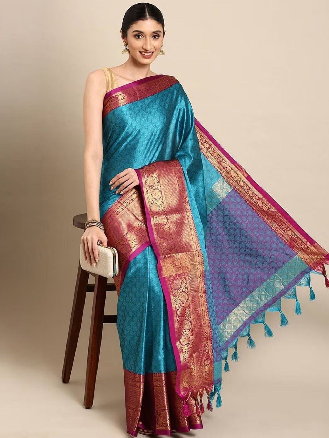 

LADY SHOPI Woven Design Zari Banarasi Saree, Turquoise blue