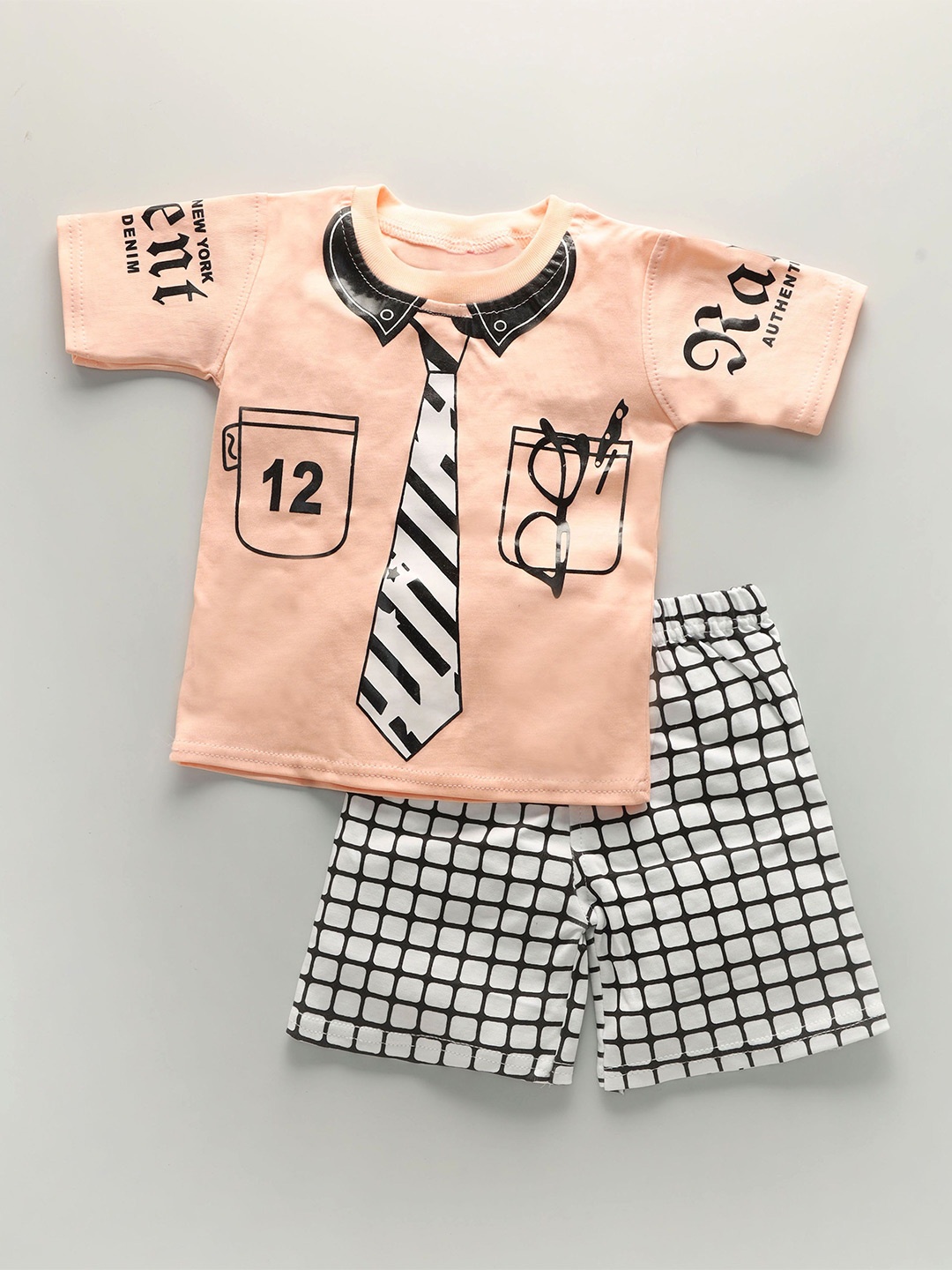 

BAESD Boys Round Neck Printed Top with Shorts, Pink