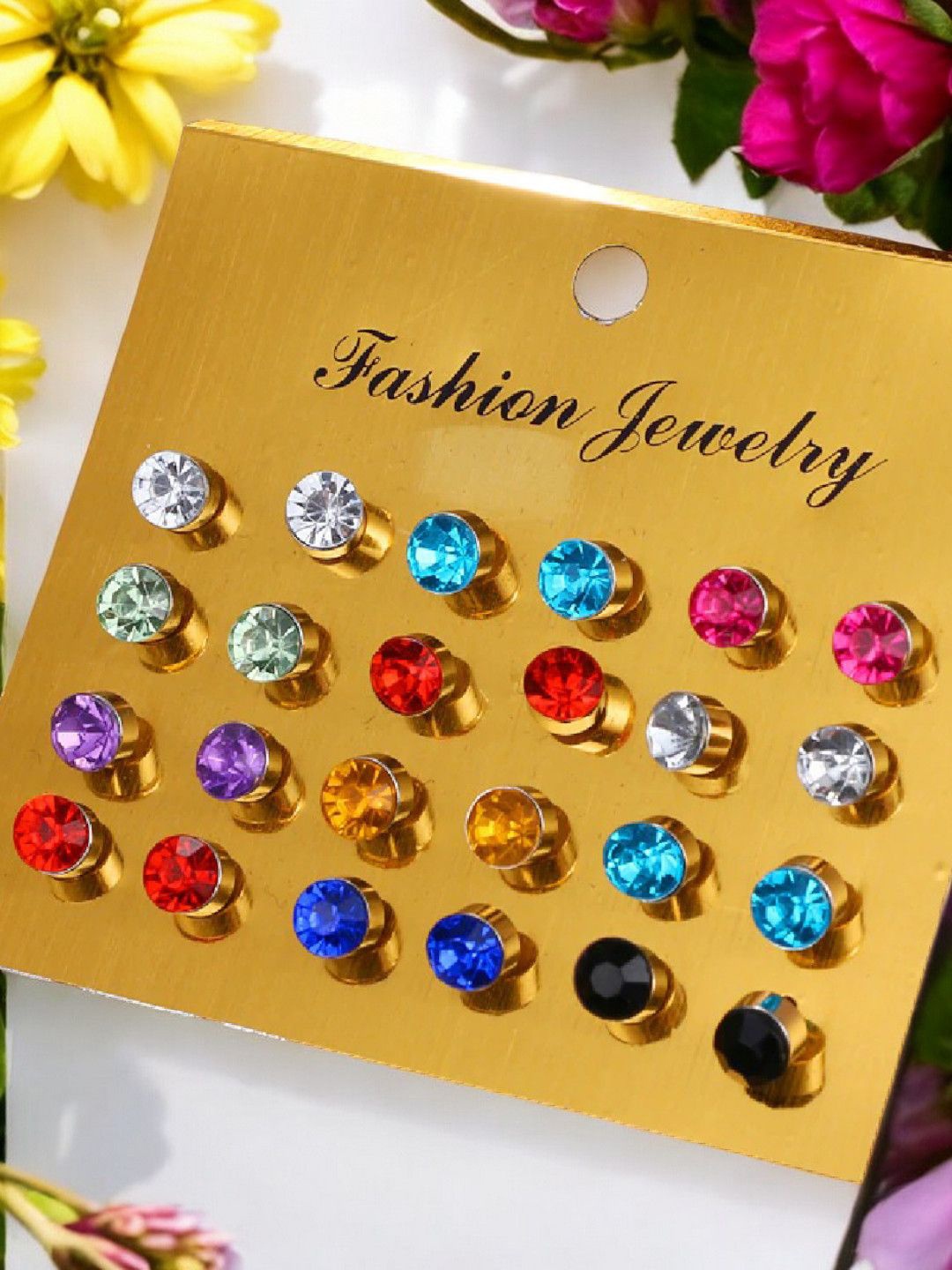 

fabula Set of 12 Cubic Zirconia Studs, Gold