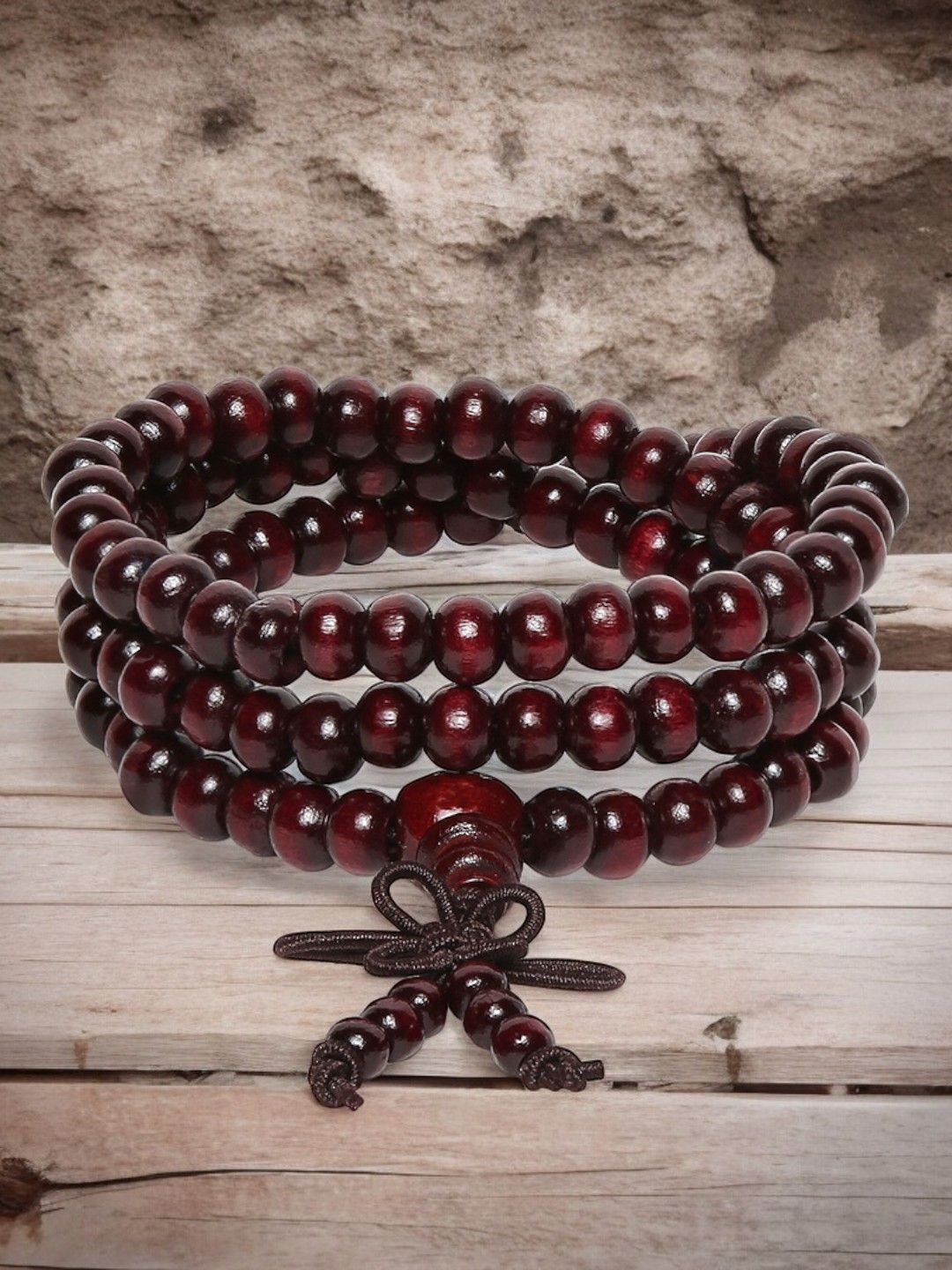 

fabula Buddha Meditation 108 Prayer Beaded Mala Wood Bracelet, Maroon