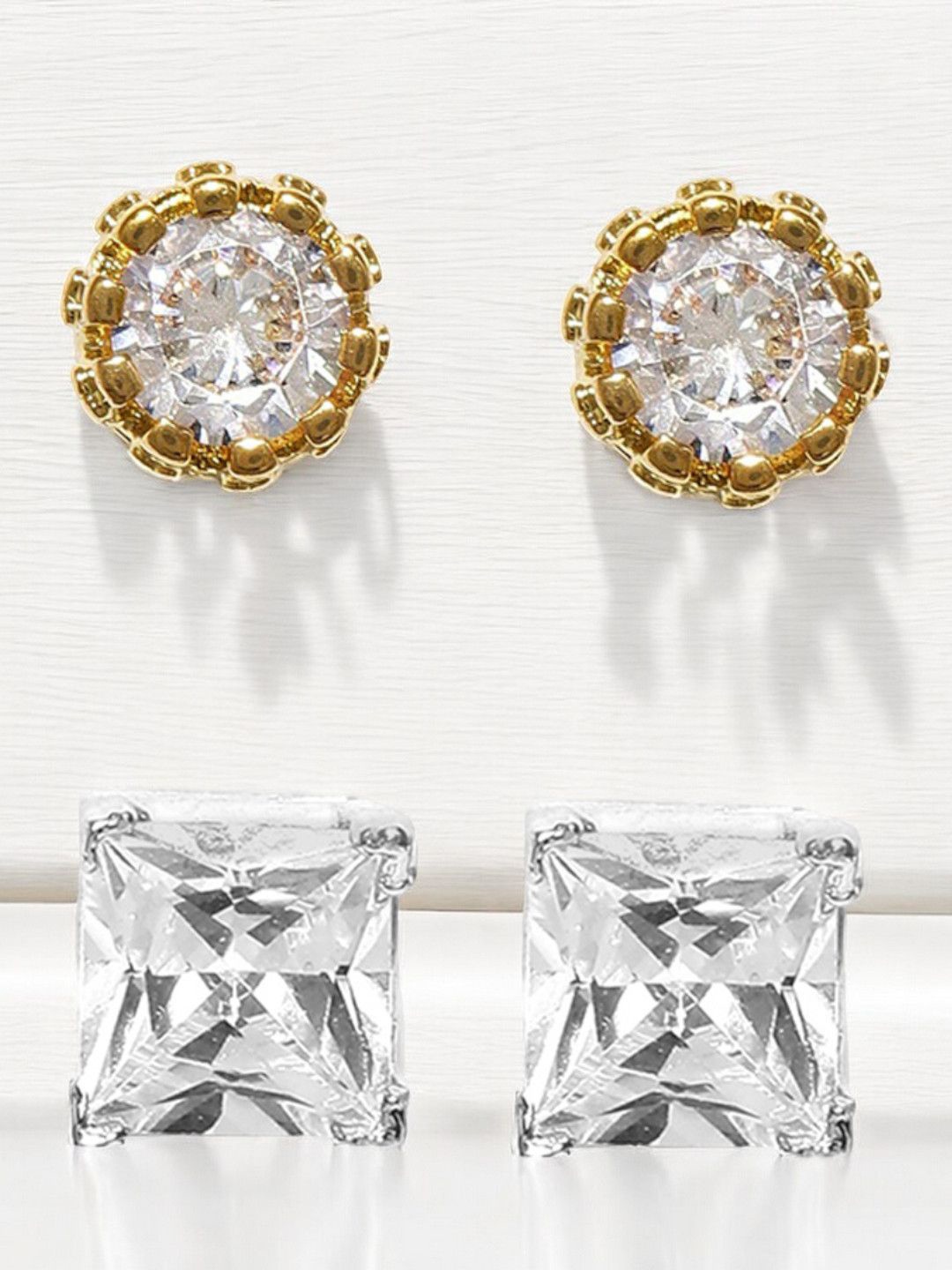 

fabula Set Of 2 Cubic Zirconia Contemporary Studs, Silver