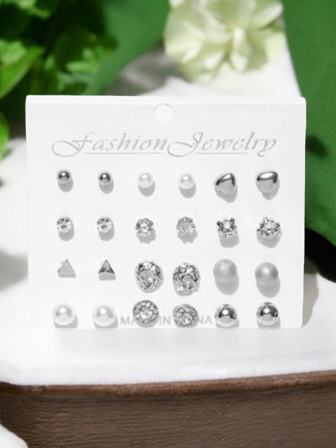 

fabula Set Of 12 Pearl Beaded Contemporary Studs, Silver