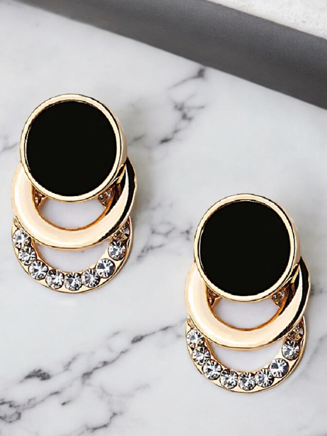 

fabula Stone Studded Contemporary Drop Earrings, Gold