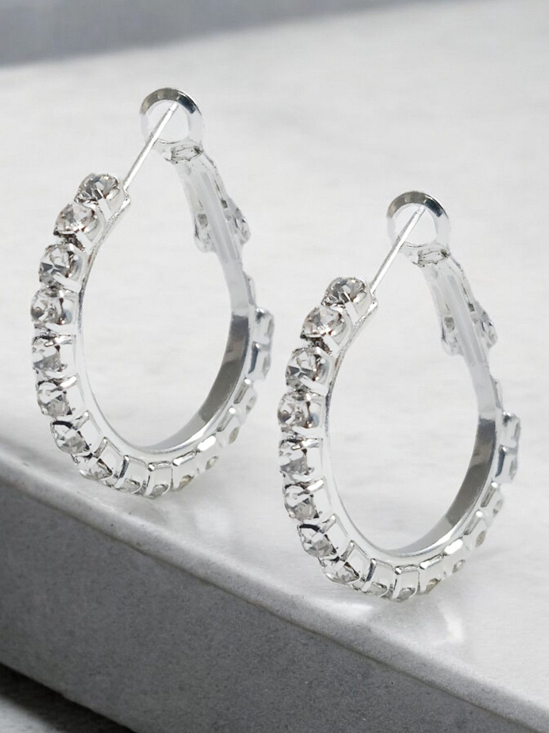 

fabula Crystal Studded Circular Hoop Earrings, Silver