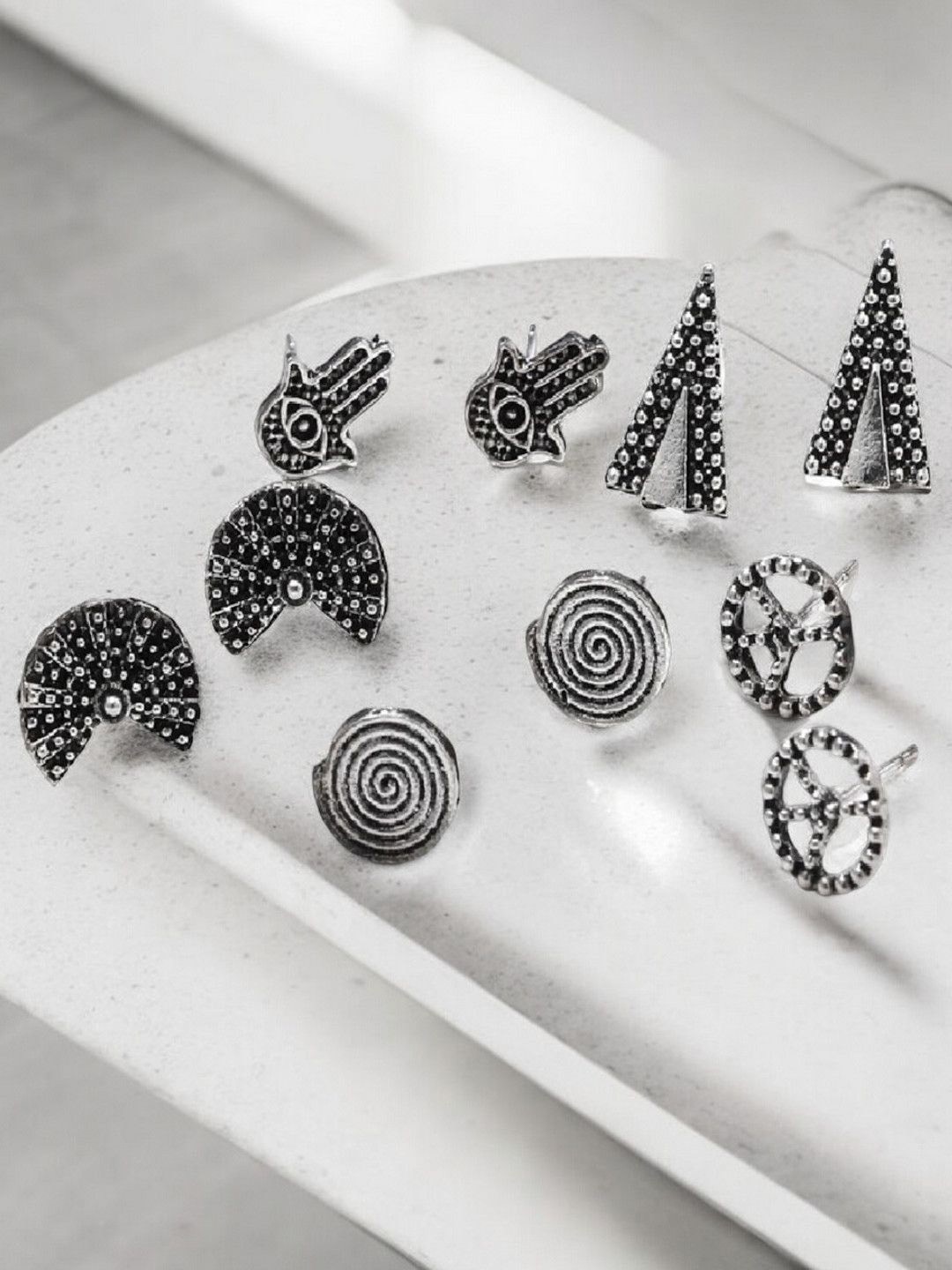 

fabula Set of 5 Oxidised Studs, Silver