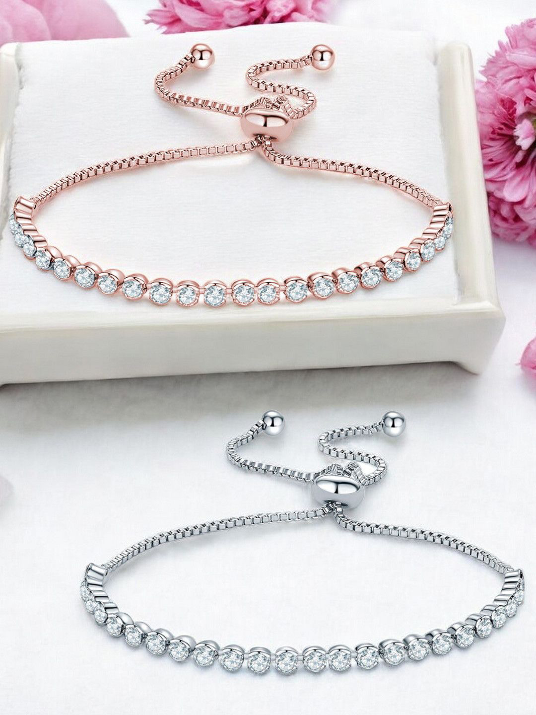 

fabula Set of 2 Cubic Zirconia Studded Wraparound Bracelets, Gold