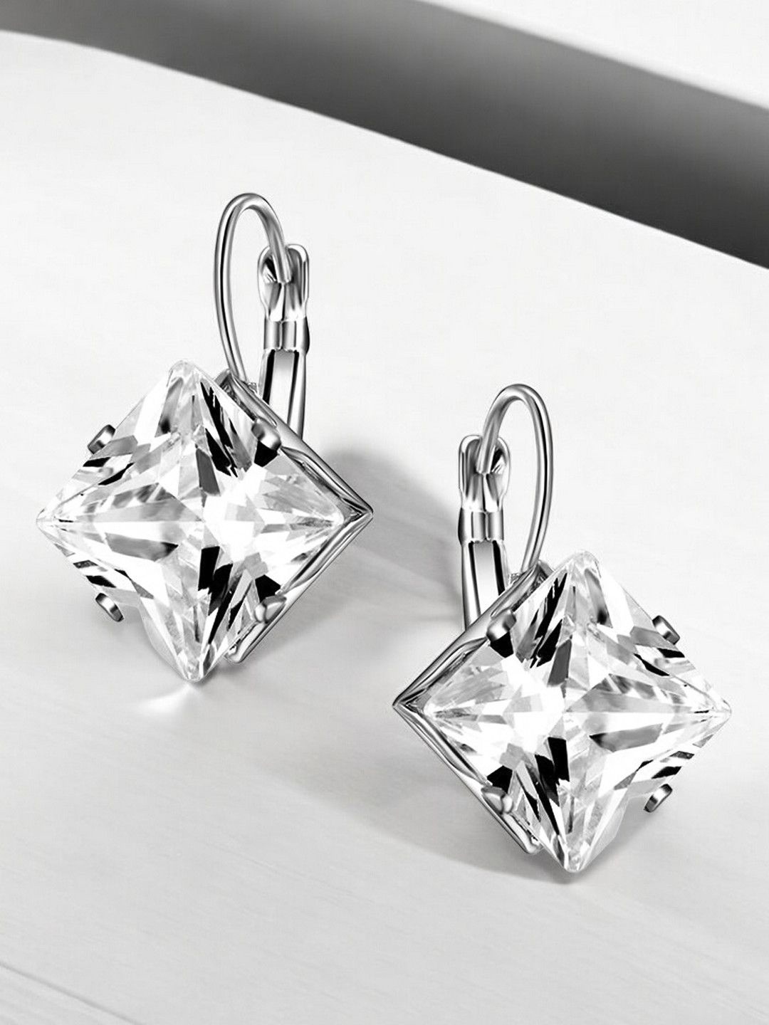 

fabula Cubic Zirconia Square Drop Earrings, Silver