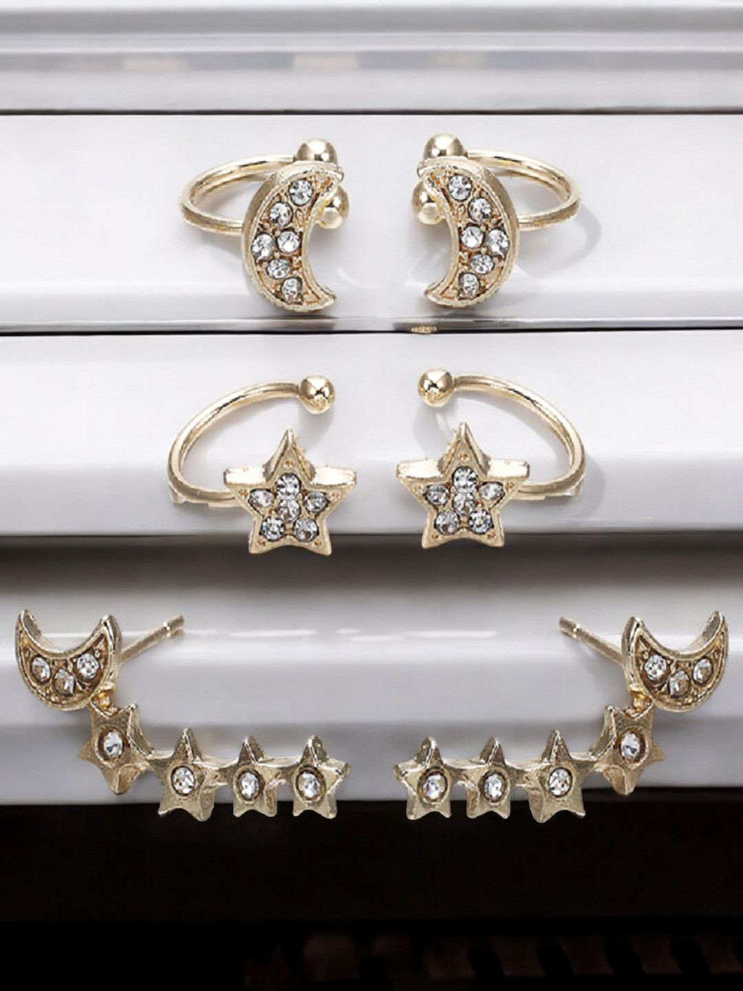 

fabula Set of 3 Crystals Studs, Gold