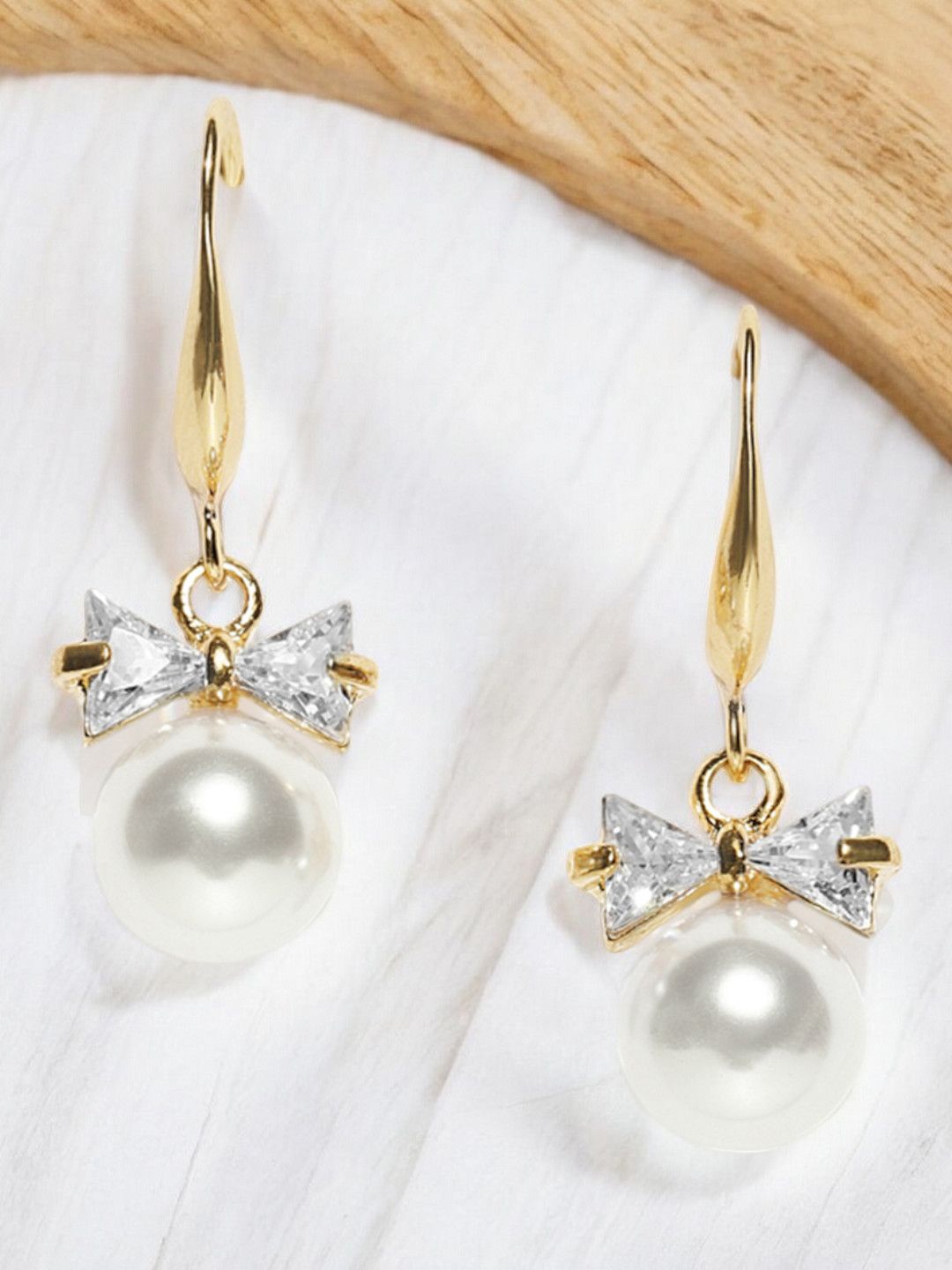 

fabula Cubic Zirconia & Pearls Drop Earrings, Gold