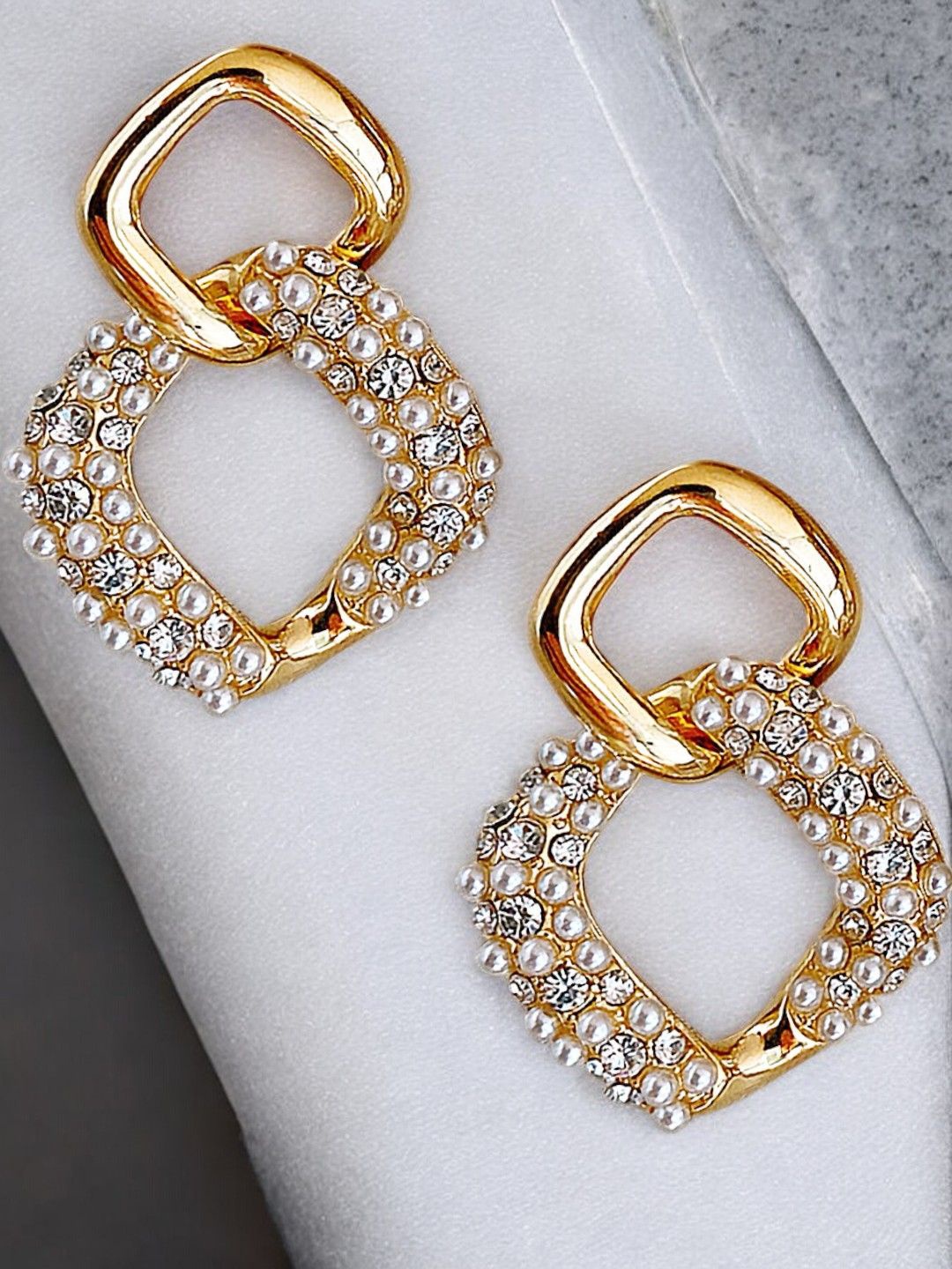 

fabula Crystal & Pearl Beaded Contemporary Drop Earrings, Gold