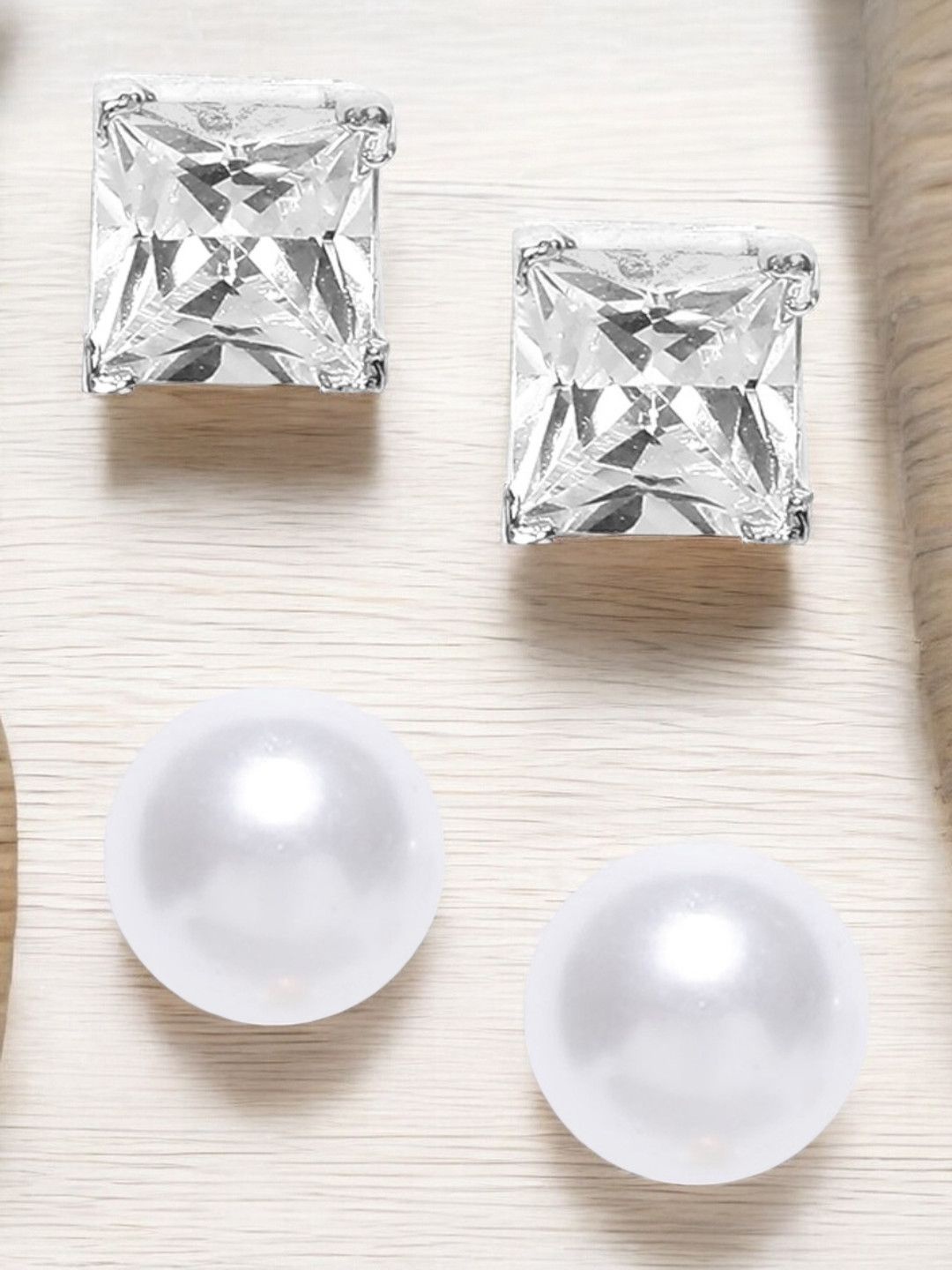 

fabula Set Of 2 Cubic Zirconia & Pearl Beaded Contemporary Studs, Silver