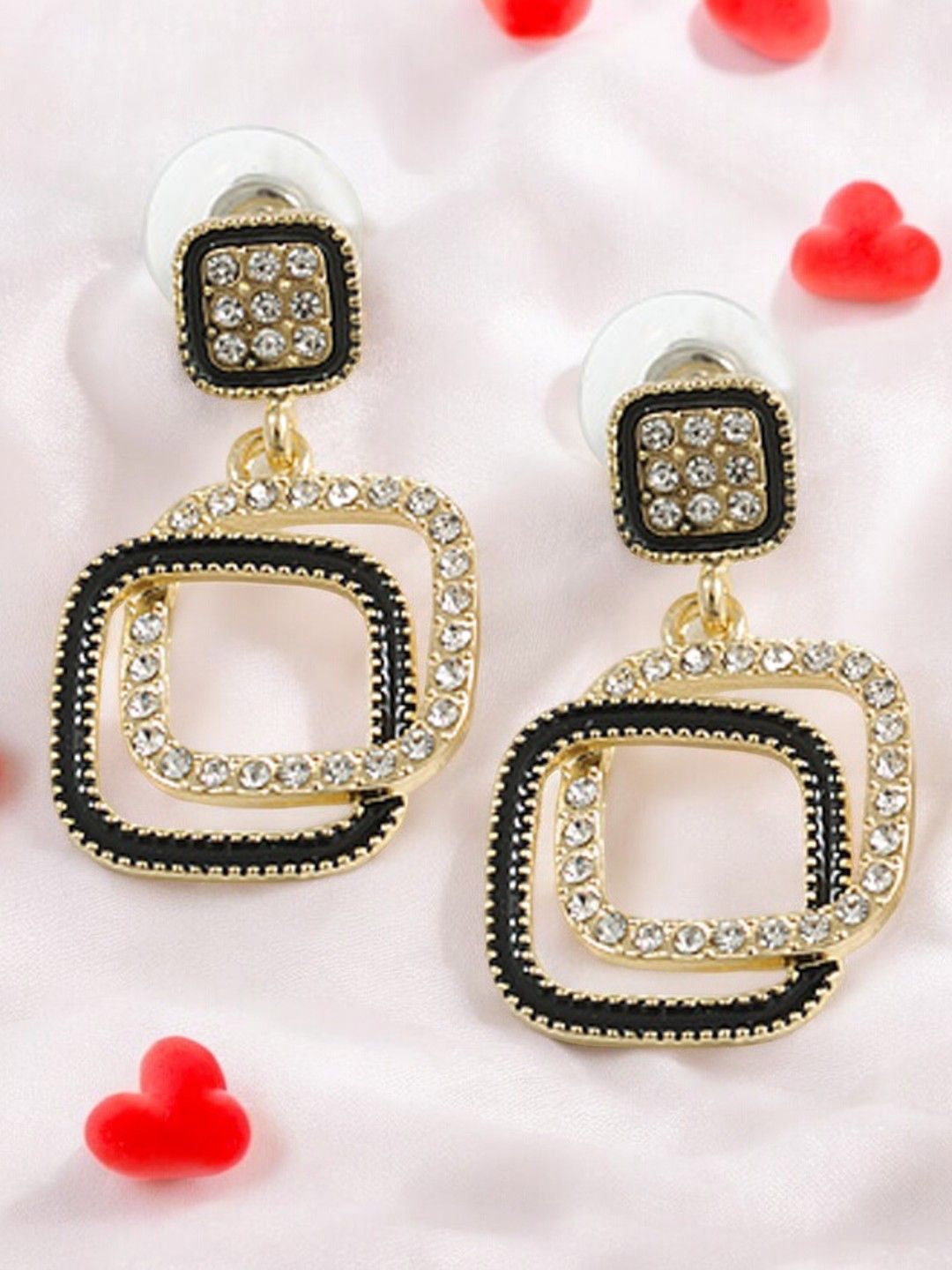 

fabula Crystals Studded Square Drop Earrings, Black