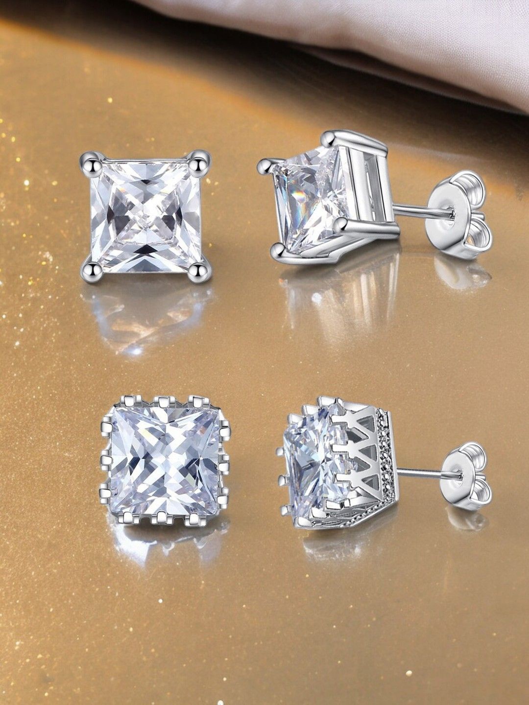 

fabula Set of 2 Cubic Zirconia Square Studs, Silver