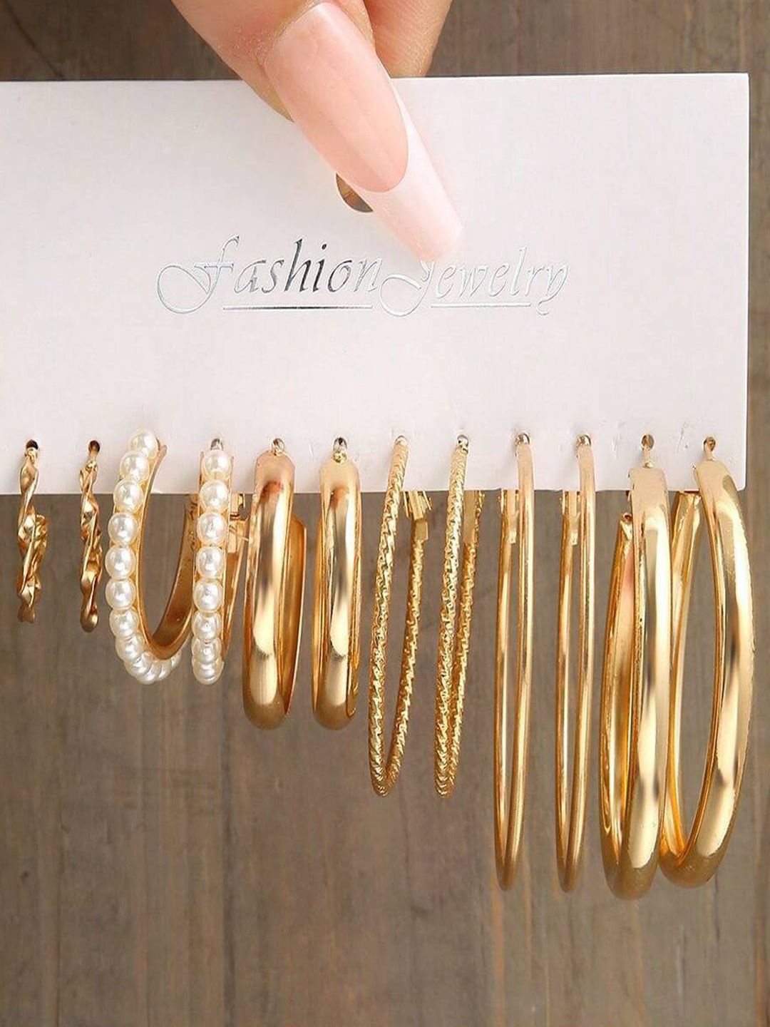 

fabula Set Of 6 Pearl Beaded Circular Half Hoop Earrings, Gold