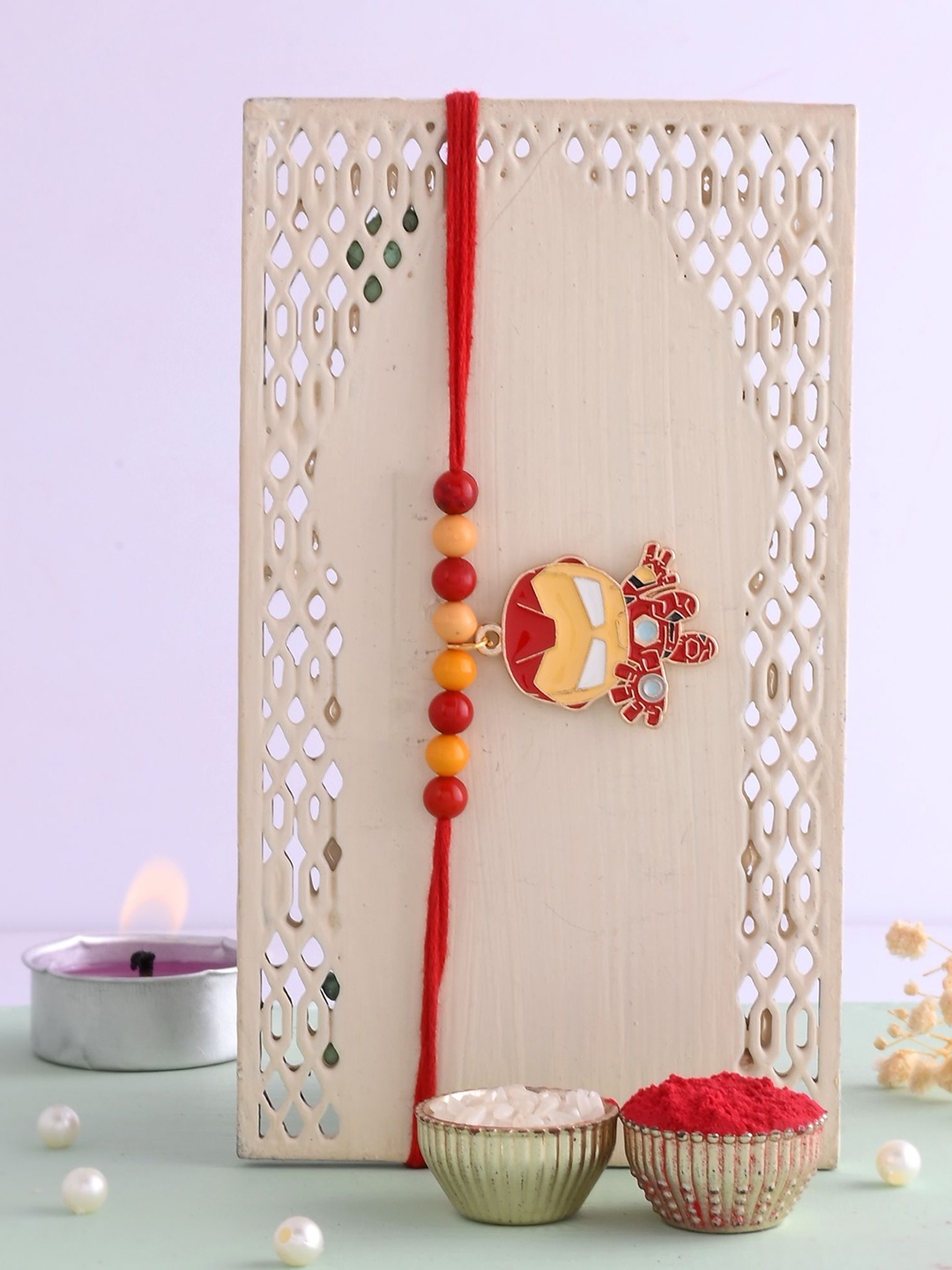 

Ascension Beadded Rakhi With Roli Chawal, Red