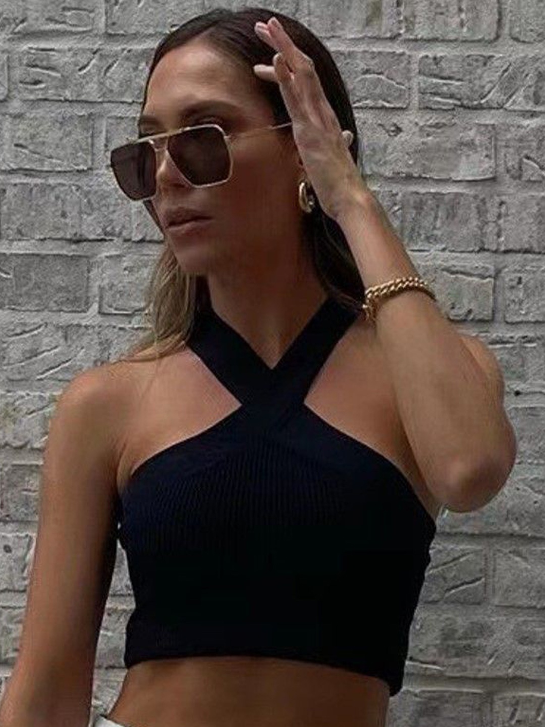 

StyleCast Halter Neck Bralette Top, Black
