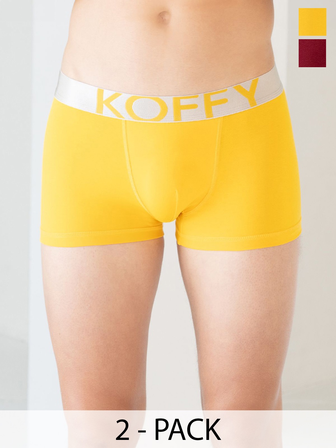 

KOFFY Pack Of 2 Cotton Mid Rise Breathablity Trunks KOFFY_KI27_YLW_MNRD_2PC, Yellow