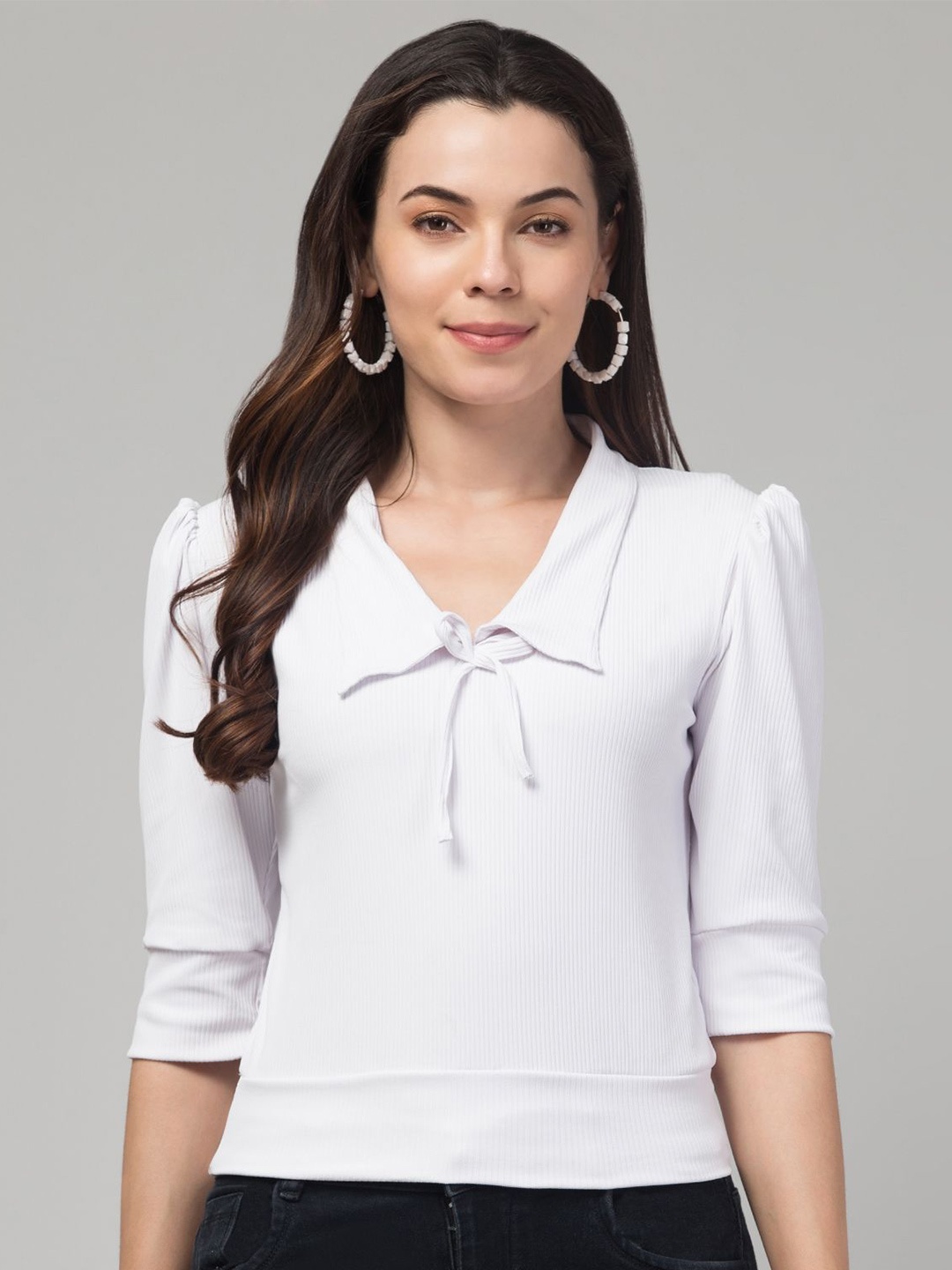 

BESTIC FASHION Tie-Up Neck Top, White