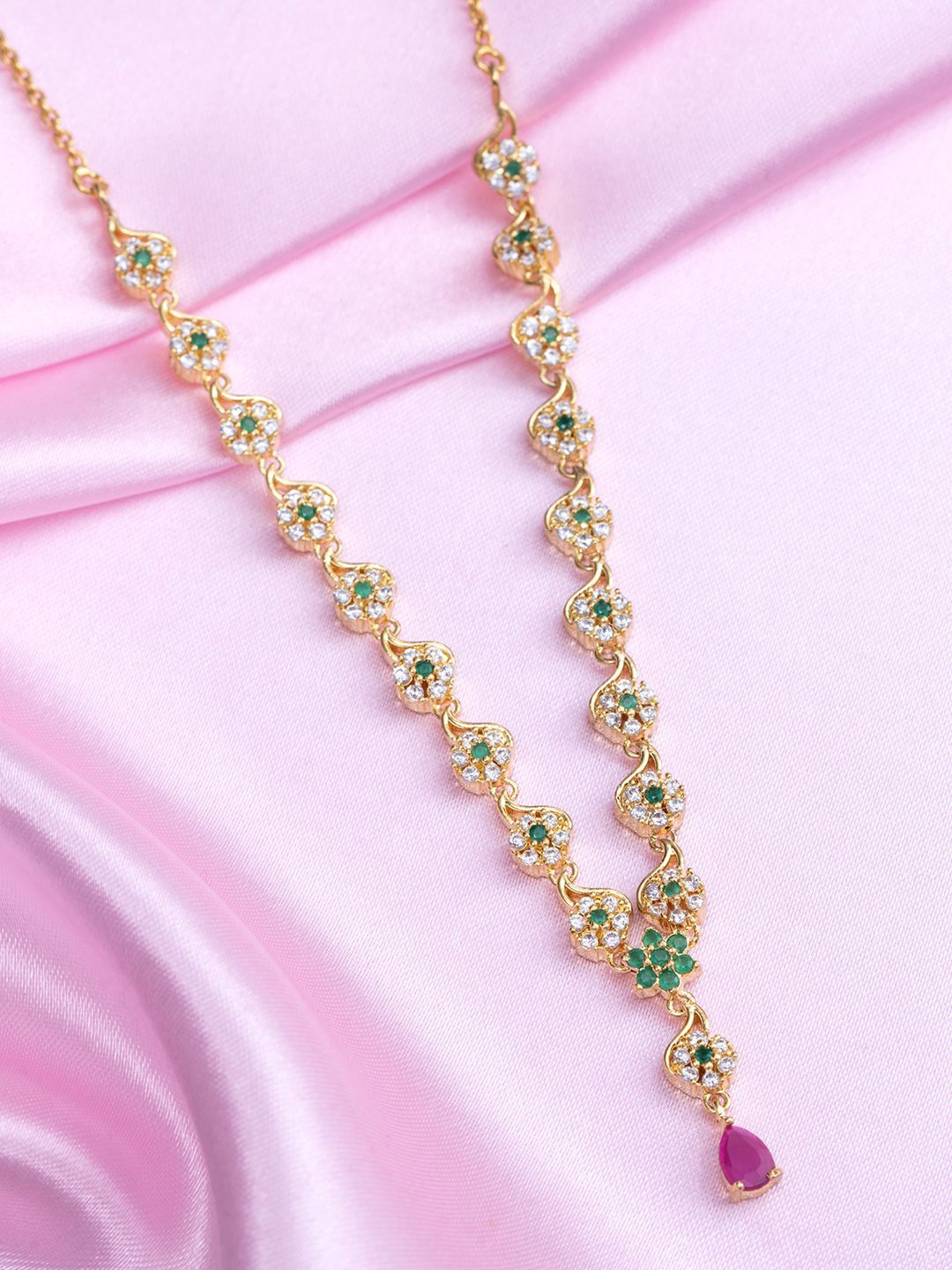 

Zavya 925 Sterling Silver Gold-Plated Cubic Zirconia Studded Necklace