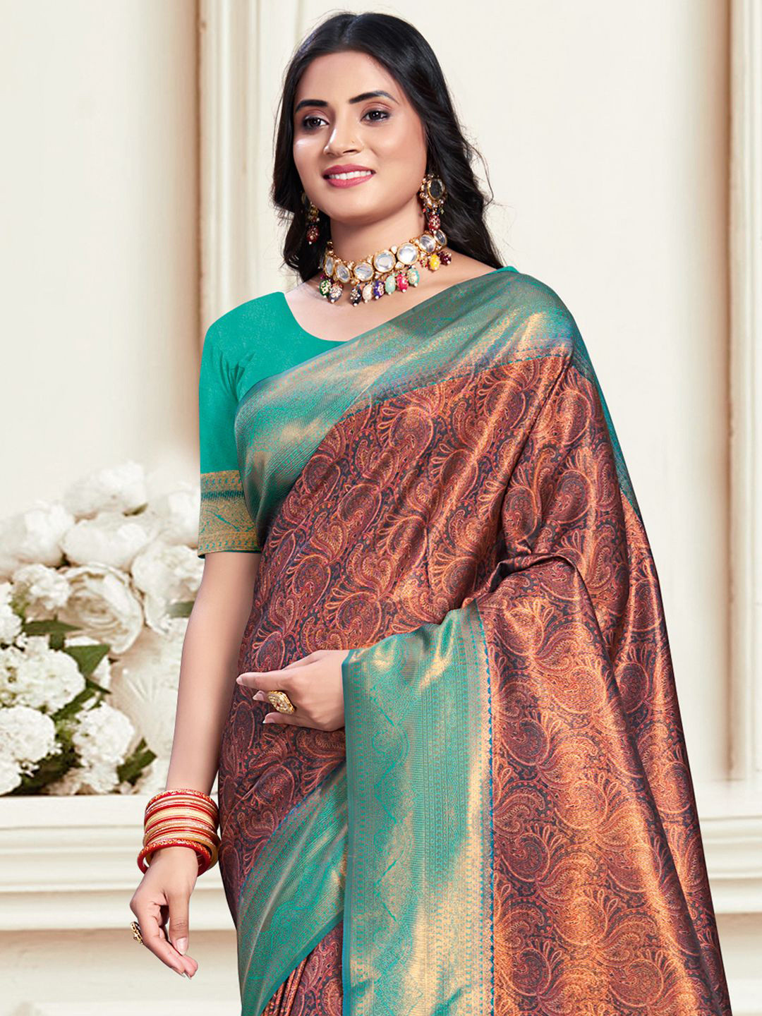 

Exclusiva Ethnic Motif Zari Woven Saree, Blue