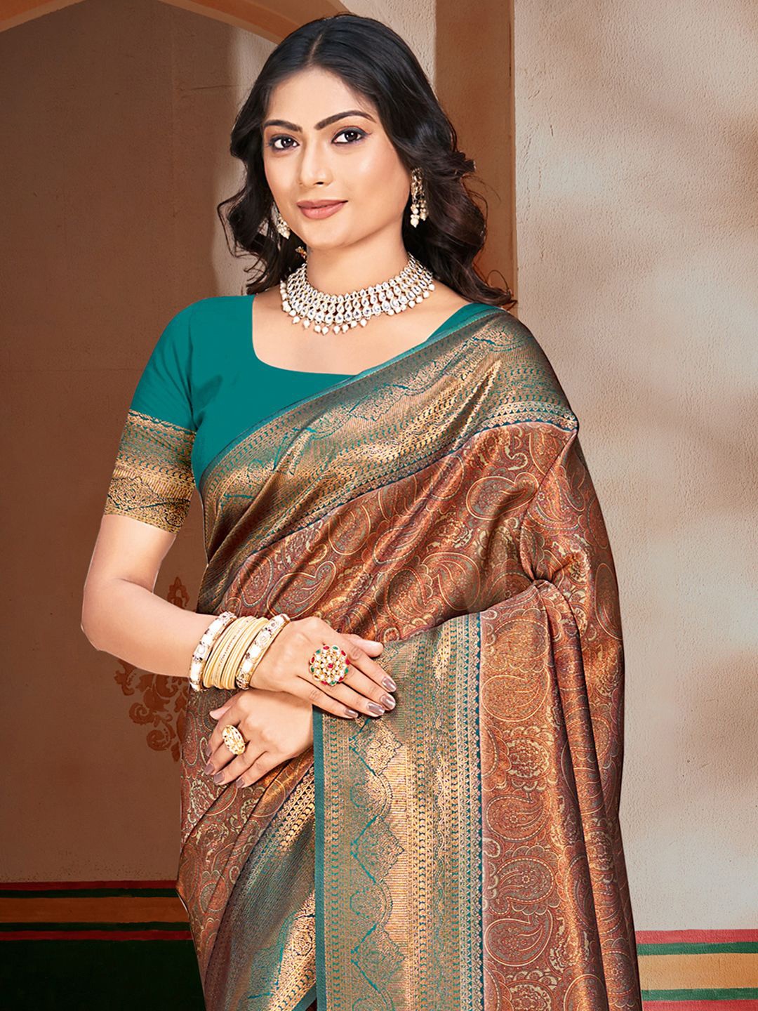 

Exclusiva Ethnic Motif Zari Woven Saree, Blue