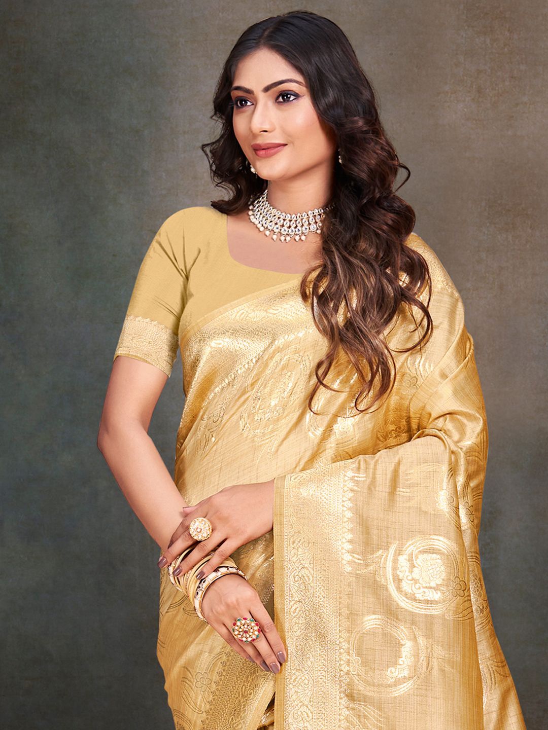 

Exclusiva Women Woven Design Zari Saree, Beige