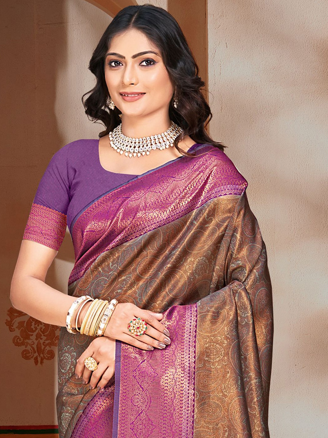 

Exclusiva Woven Design Zari Saree, Brown