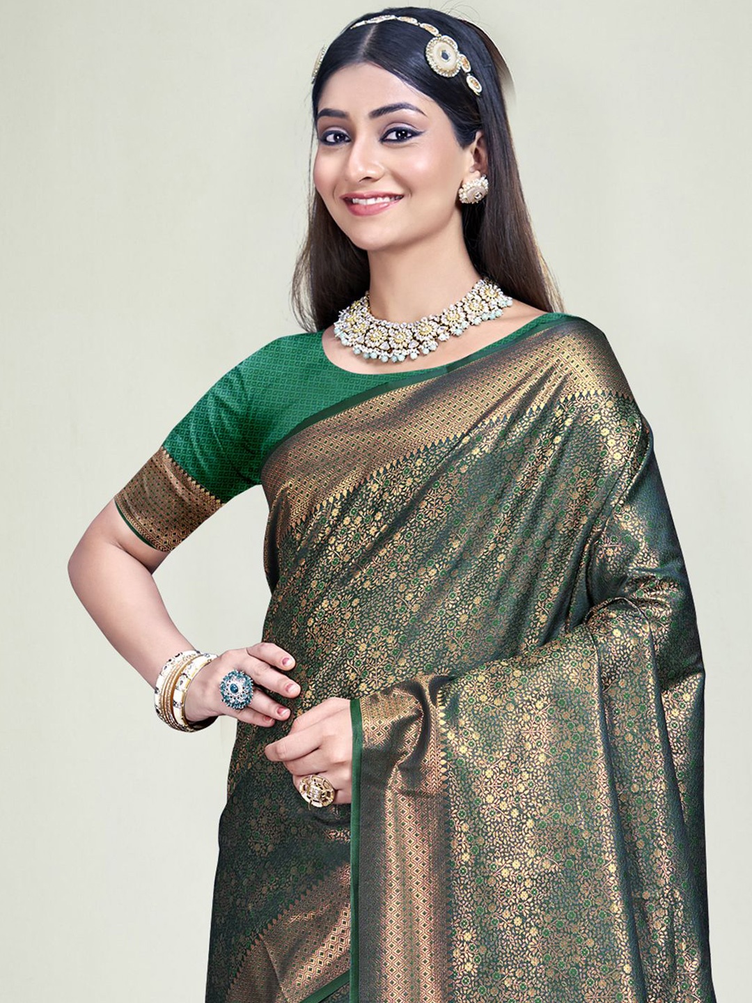 

Exclusiva Ethnic Motifs Zari Banarasi Saree, Green