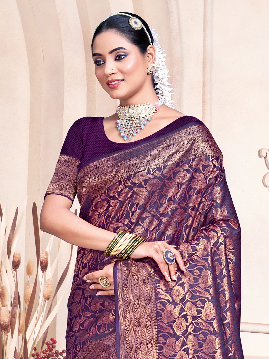 

Exclusiva Woven Design Zari Banarasi Saree, Purple