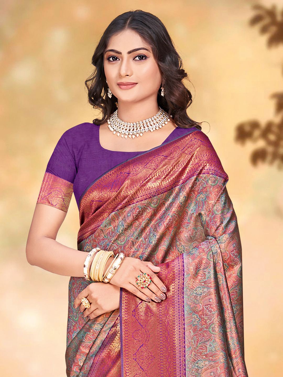 

Exclusiva Ethnic Motif Zari Woven Saree, Purple