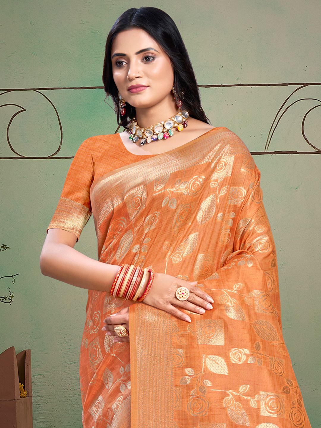 

Exclusiva Woven Design Zari Saree, Orange